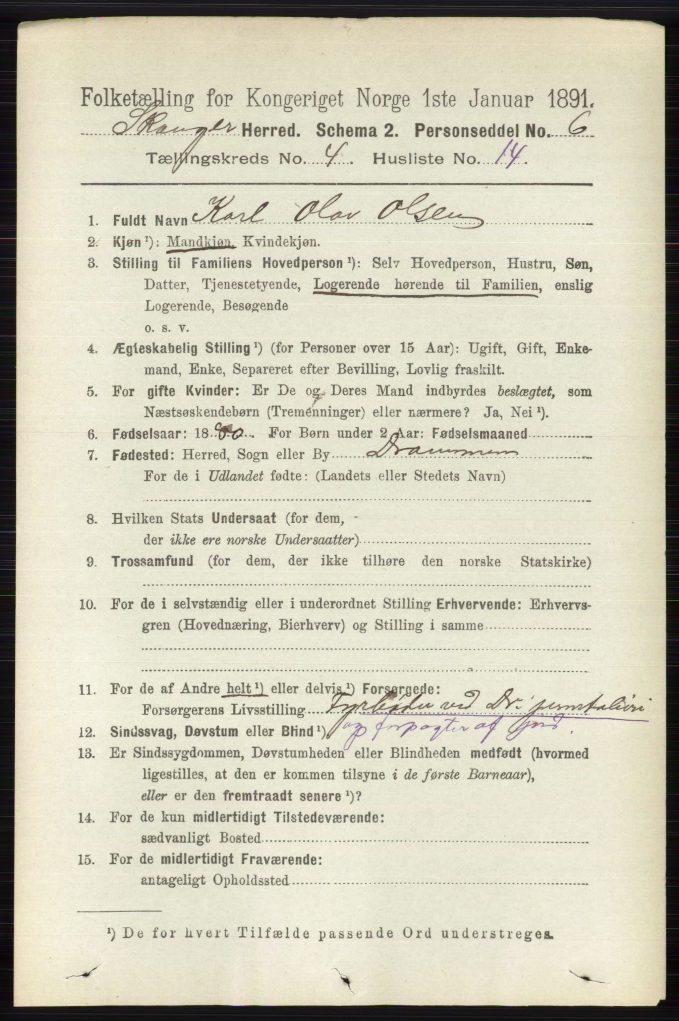 RA, 1891 census for 0712 Skoger, 1891, p. 2369