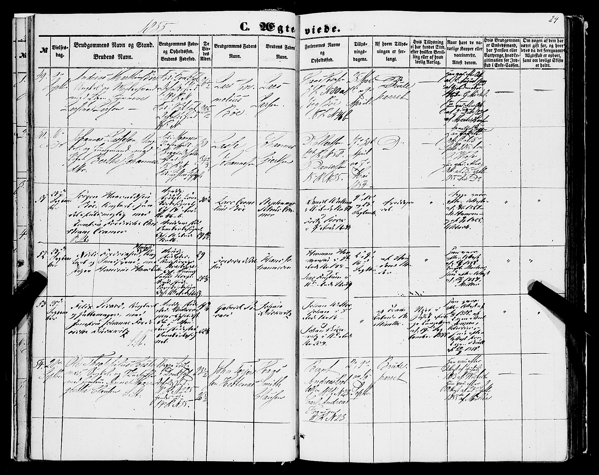 Domkirken sokneprestembete, SAB/A-74801/H/Haa/L0034: Parish register (official) no. D 2, 1853-1874, p. 24