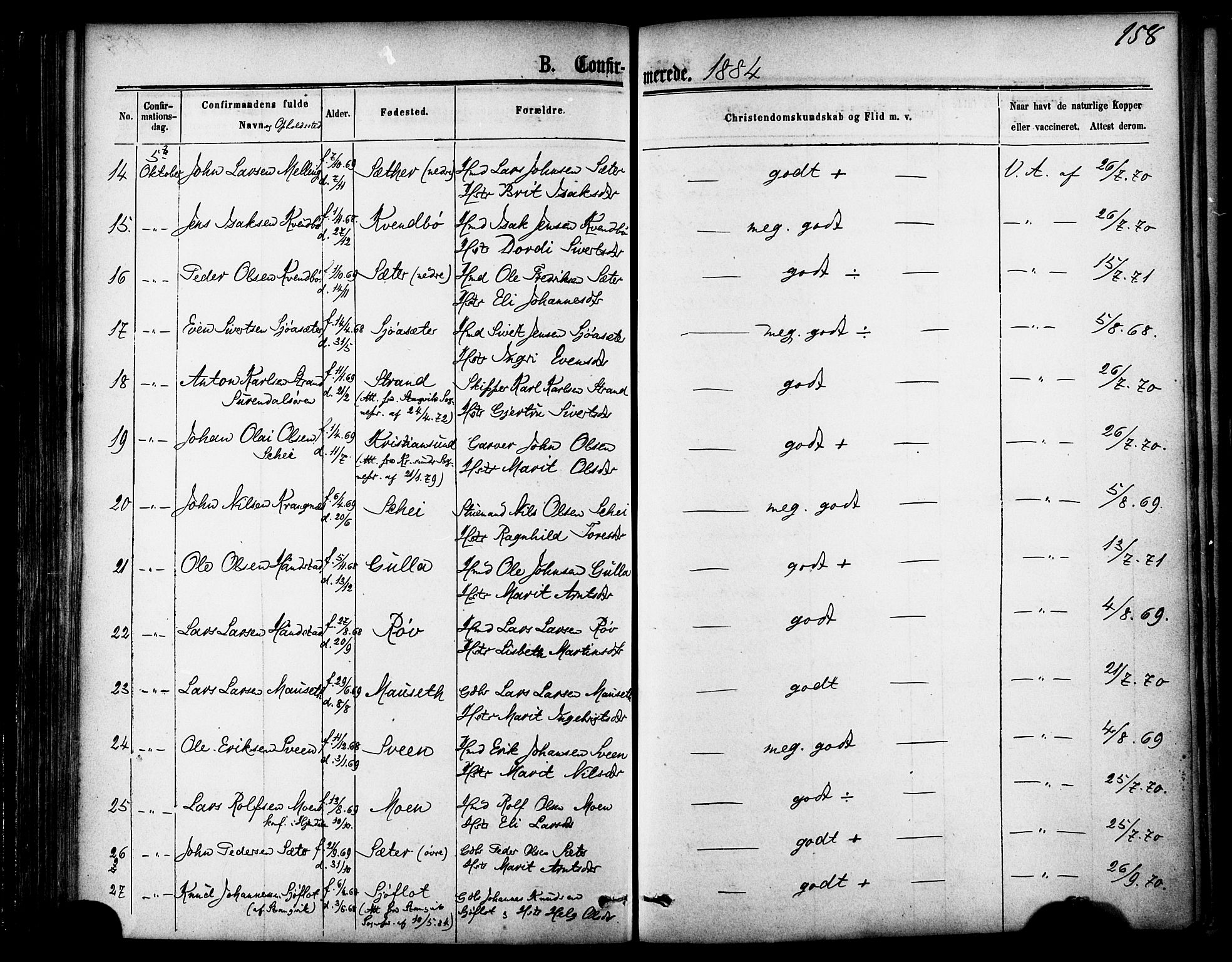 Ministerialprotokoller, klokkerbøker og fødselsregistre - Møre og Romsdal, SAT/A-1454/595/L1046: Parish register (official) no. 595A08, 1874-1884, p. 158