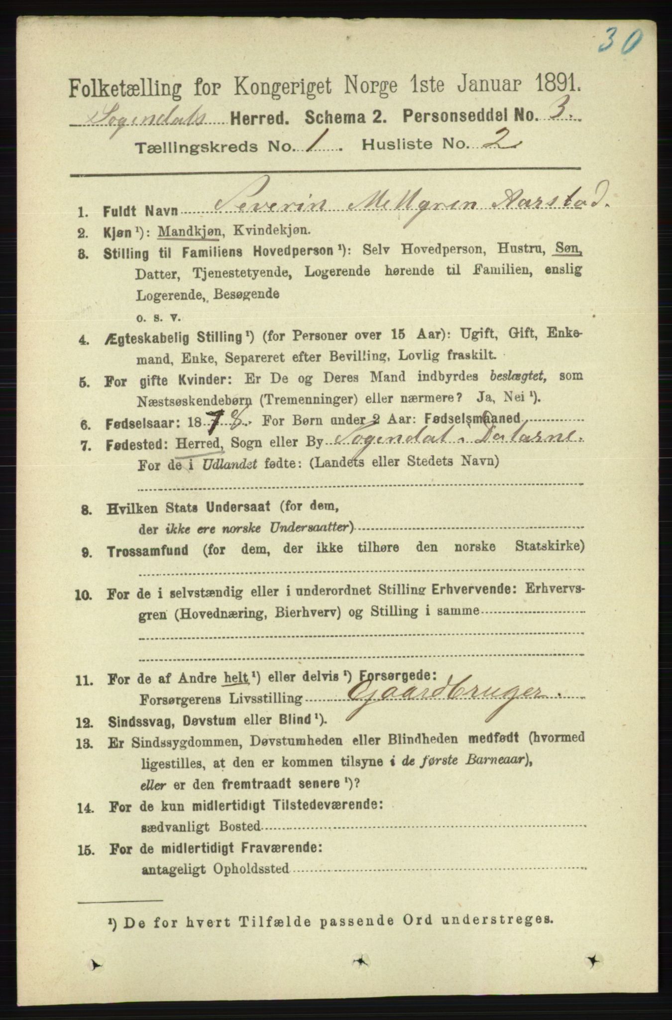 RA, 1891 census for 1111 Sokndal, 1891, p. 96