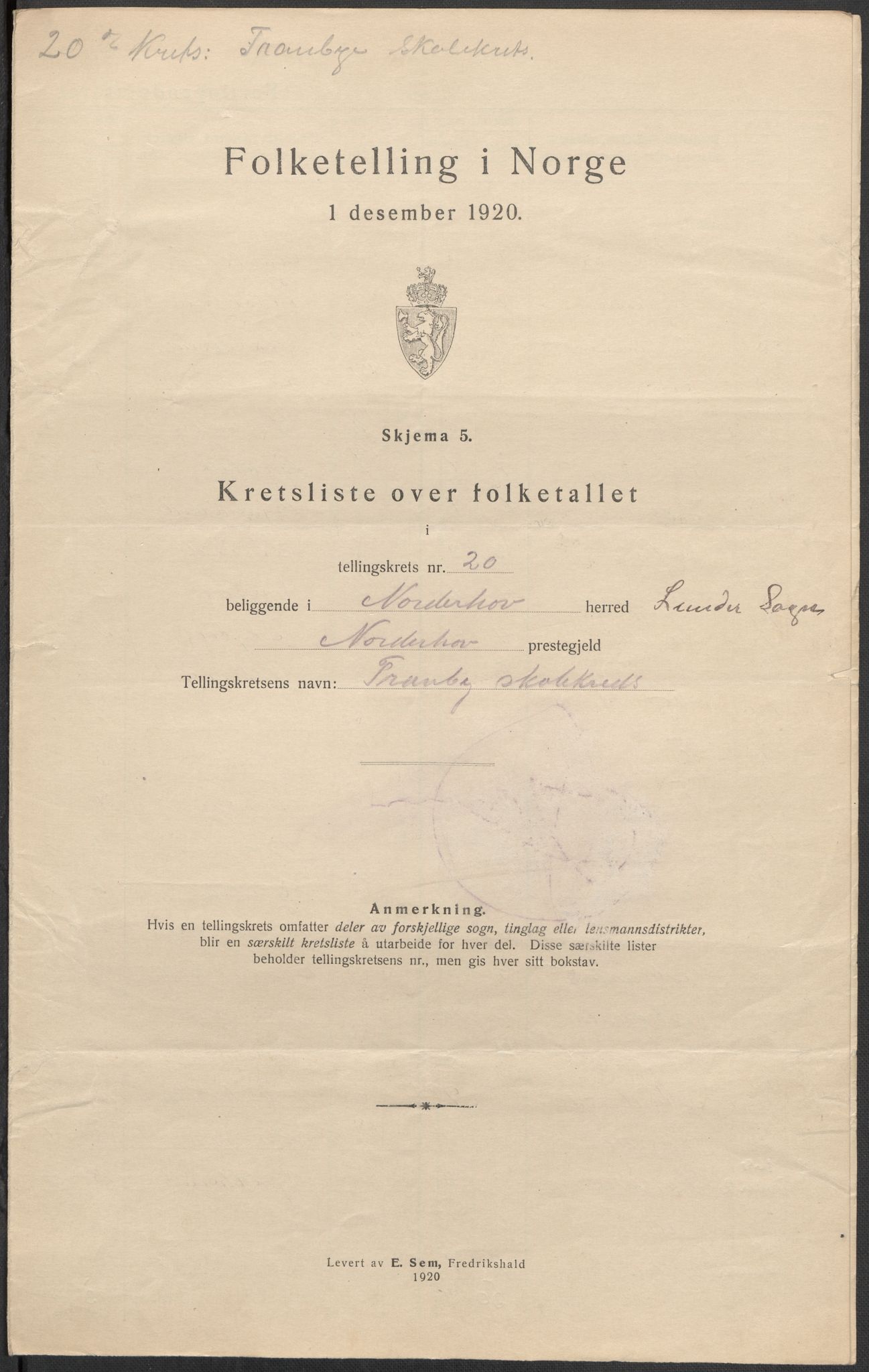 SAKO, 1920 census for Norderhov, 1920, p. 64