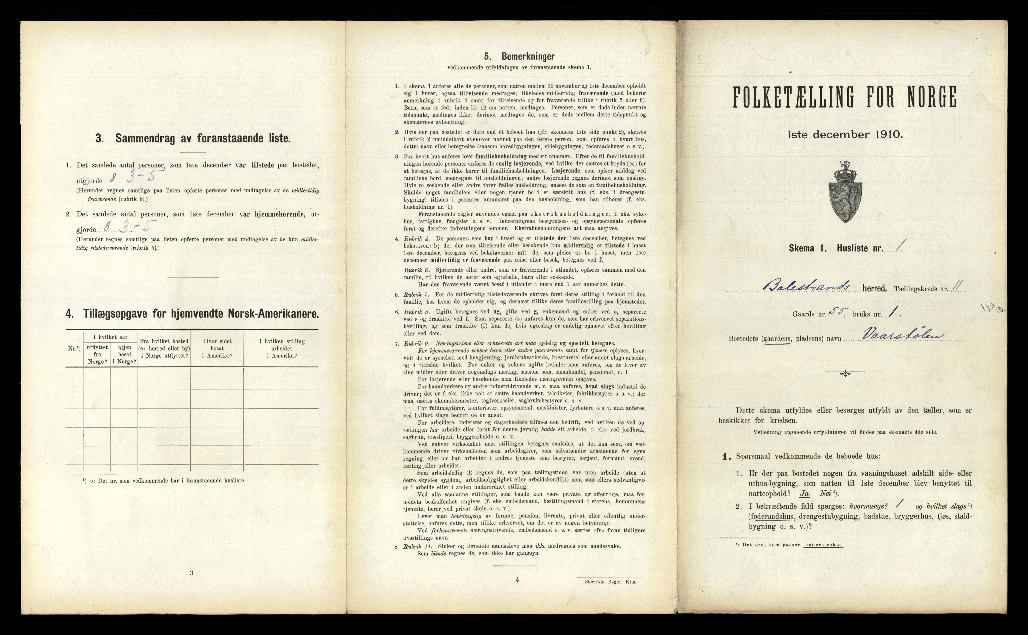 RA, 1910 census for Balestrand, 1910, p. 692