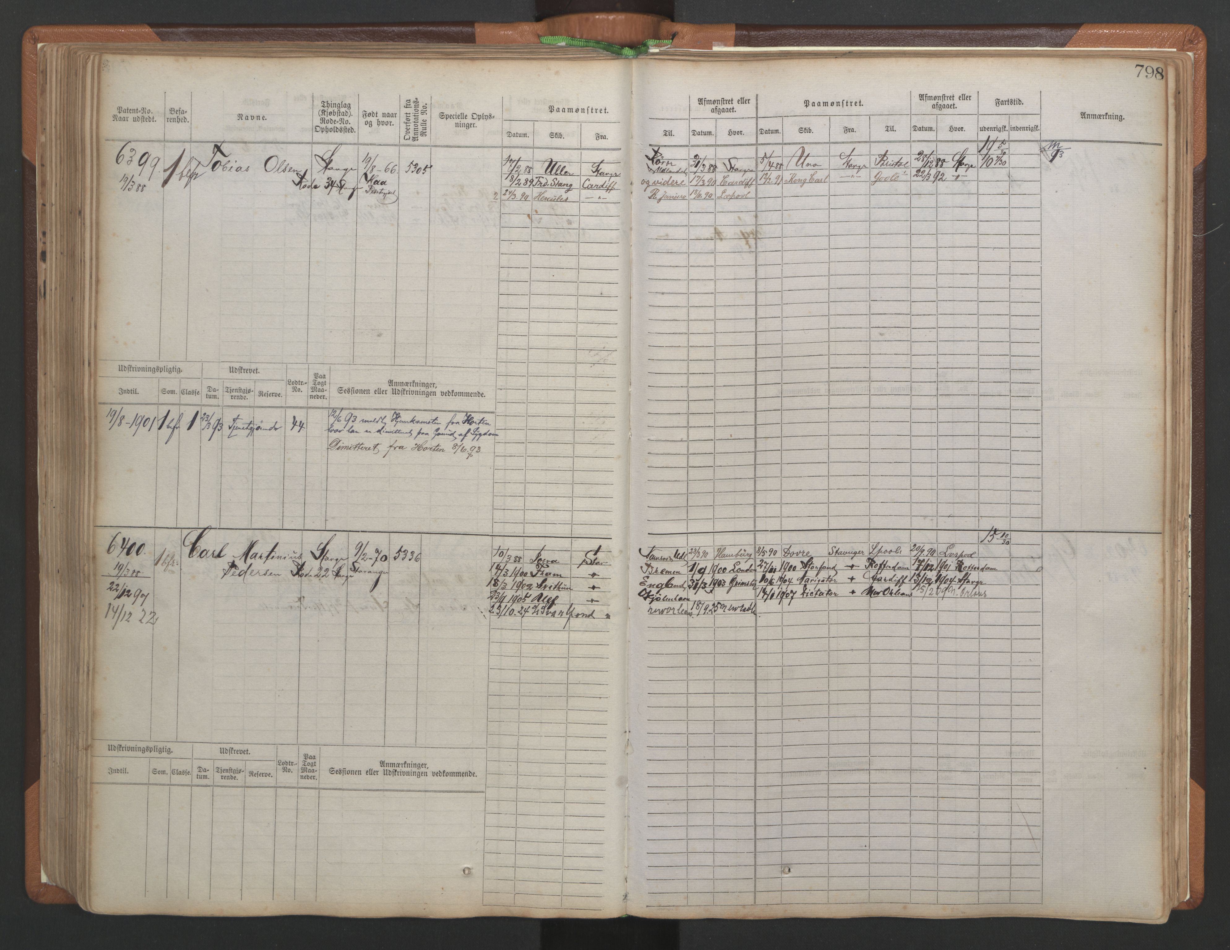 Stavanger sjømannskontor, AV/SAST-A-102006/F/Fb/Fbb/L0010: Sjøfartshovedrulle, patentnr. 6007-6606 (del 1), 1887-1896, p. 202