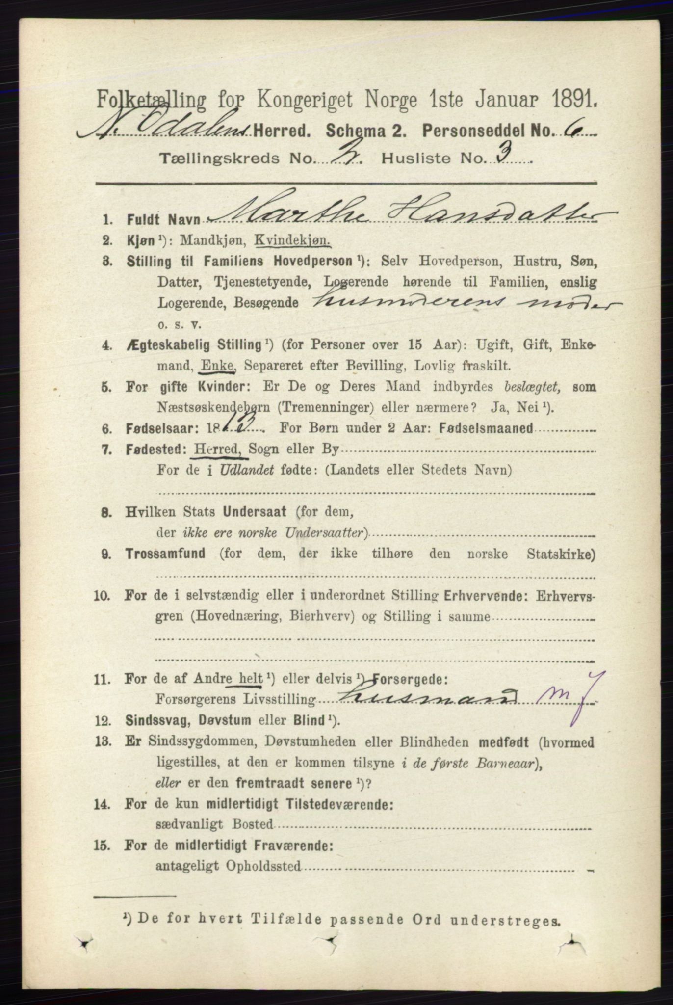 RA, 1891 census for 0418 Nord-Odal, 1891, p. 451