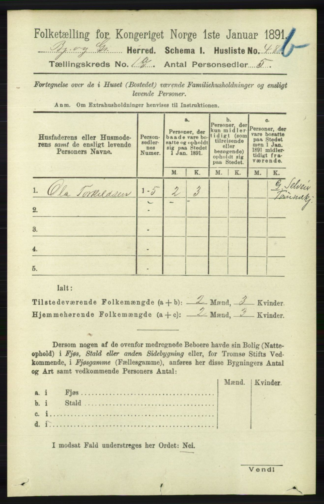 RA, 1891 census for 1024 Bjelland og Grindheim, 1891, p. 762