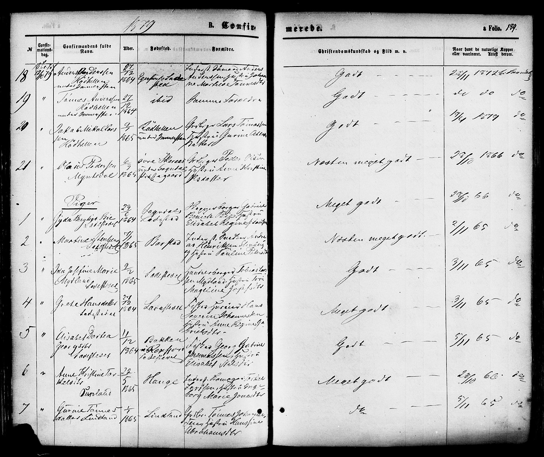 Sokndal sokneprestkontor, SAST/A-101808: Parish register (official) no. A 10, 1874-1886, p. 189