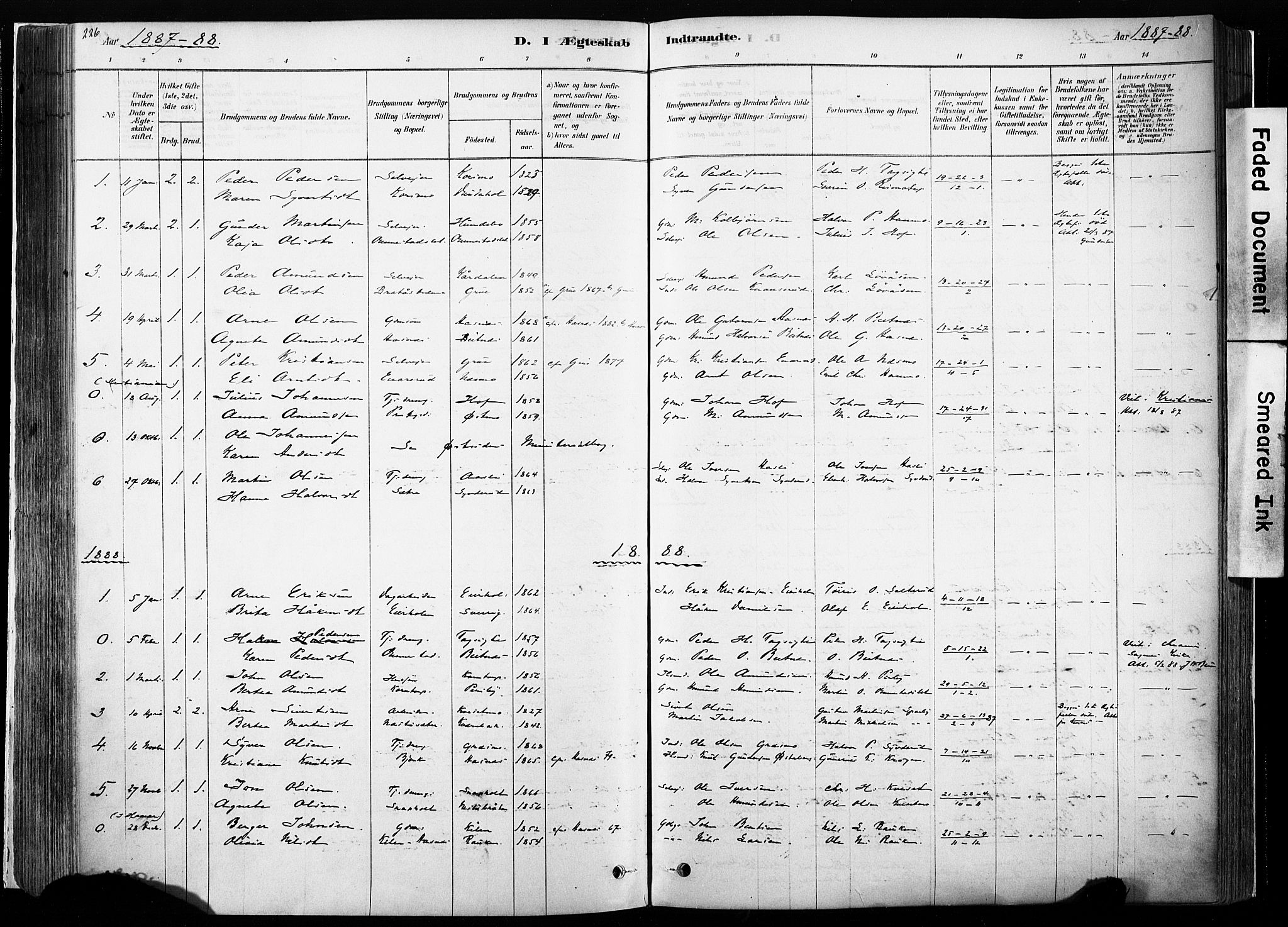 Hof prestekontor, SAH/PREST-038/H/Ha/Haa/L0010: Parish register (official) no. 10, 1878-1909, p. 226