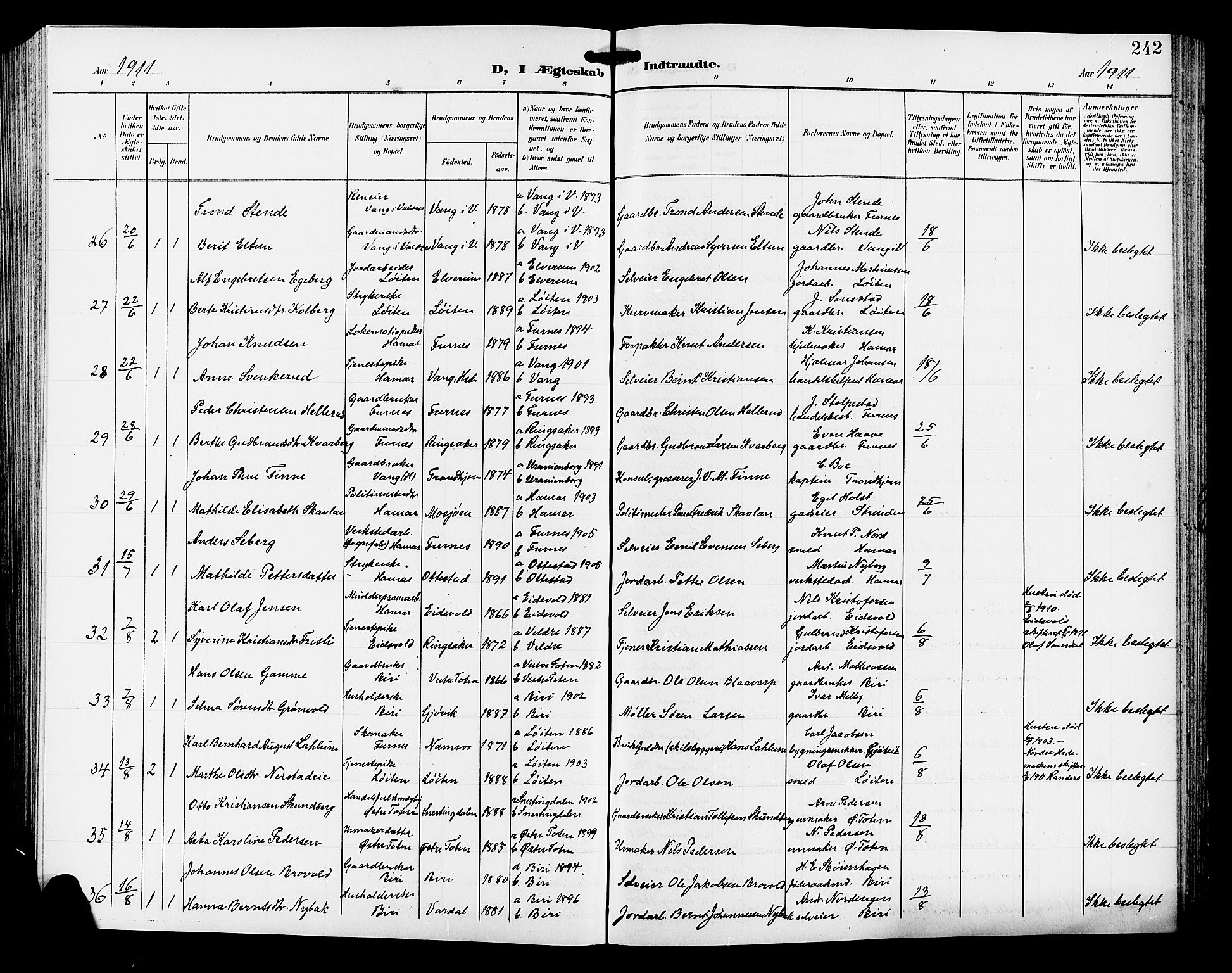 Hamar prestekontor, SAH/DOMPH-002/H/Ha/Hab/L0001: Parish register (copy) no. 1, 1899-1914, p. 242