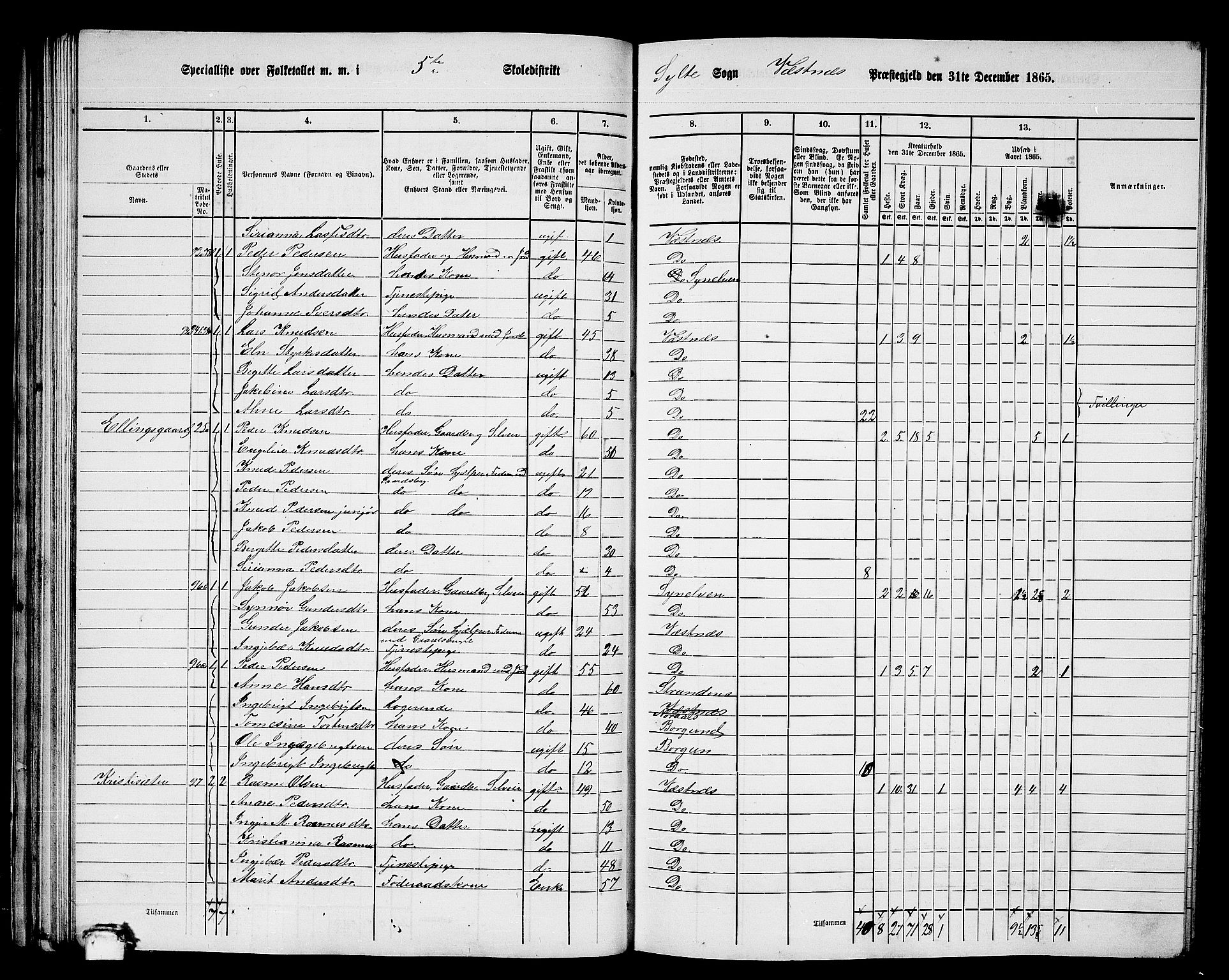 RA, 1865 census for Vestnes, 1865, p. 67