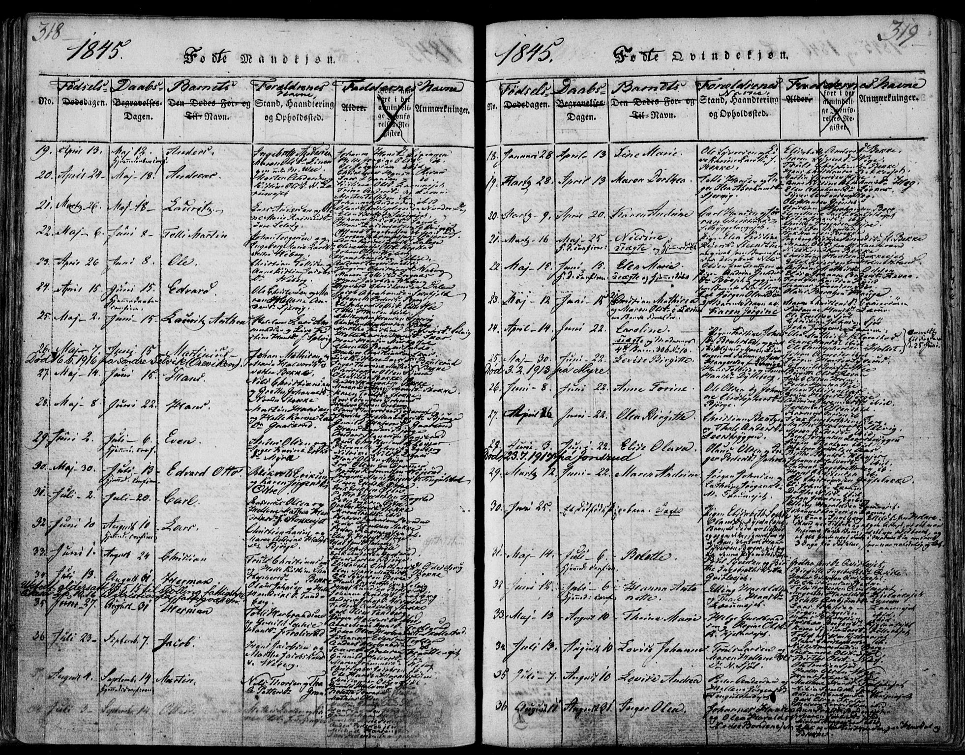 Sande Kirkebøker, SAKO/A-53/F/Fa/L0003: Parish register (official) no. 3, 1814-1847, p. 318-319