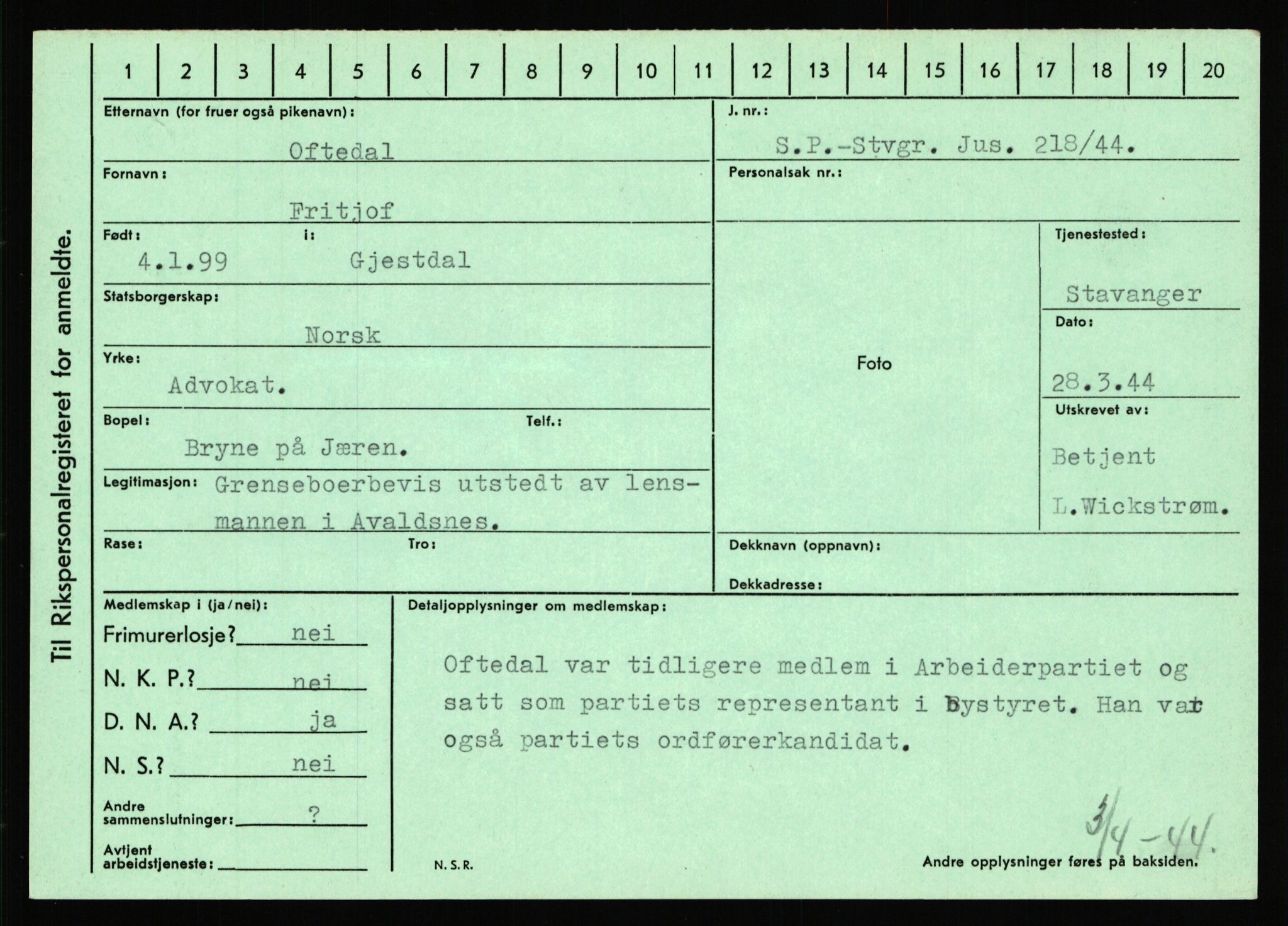 Statspolitiet - Hovedkontoret / Osloavdelingen, AV/RA-S-1329/C/Ca/L0012: Oanæs - Quistgaard	, 1943-1945, p. 120