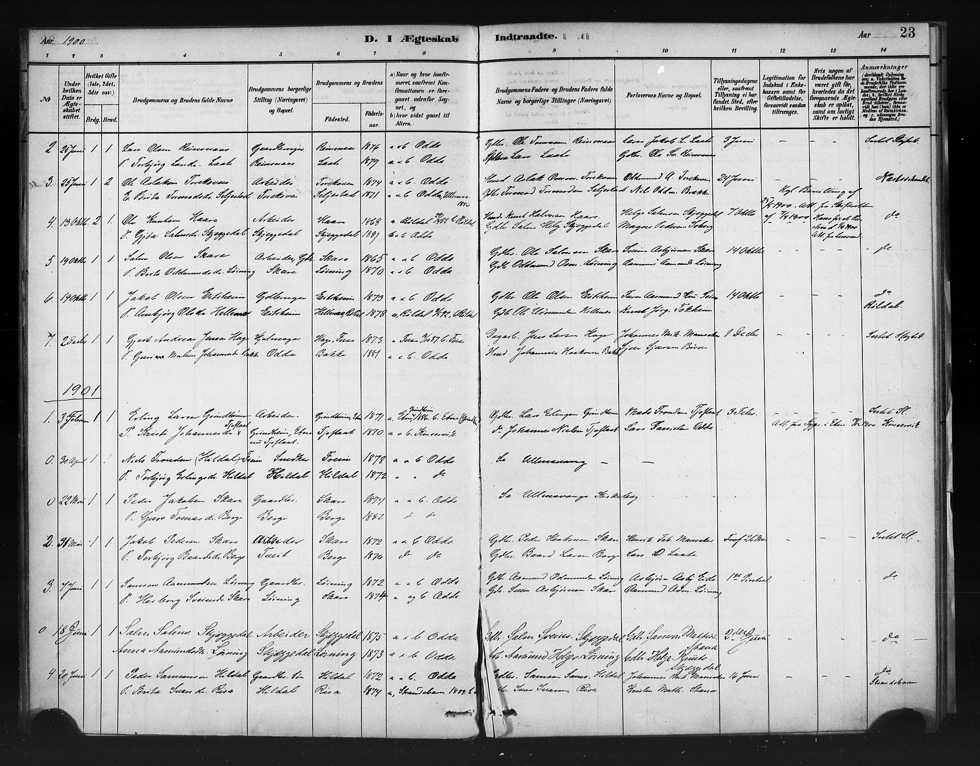 Odda Sokneprestembete, AV/SAB-A-77201/H/Haa: Parish register (official) no. A 1, 1883-1919, p. 23