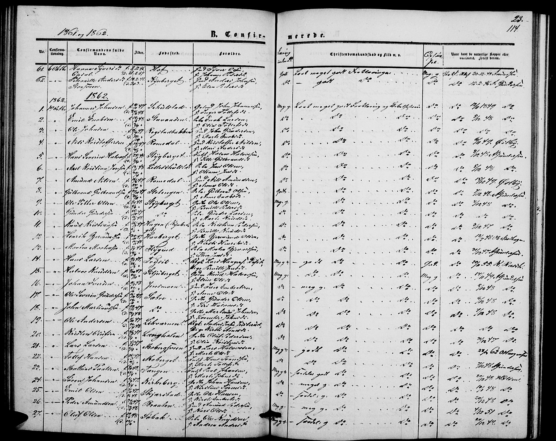 Elverum prestekontor, AV/SAH-PREST-044/H/Ha/Hab/L0003: Parish register (copy) no. 3, 1856-1865, p. 114