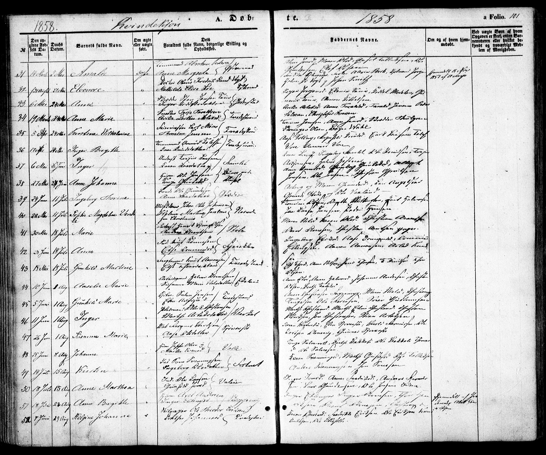 Holt sokneprestkontor, AV/SAK-1111-0021/F/Fa/L0008: Parish register (official) no. A 8, 1849-1860, p. 101