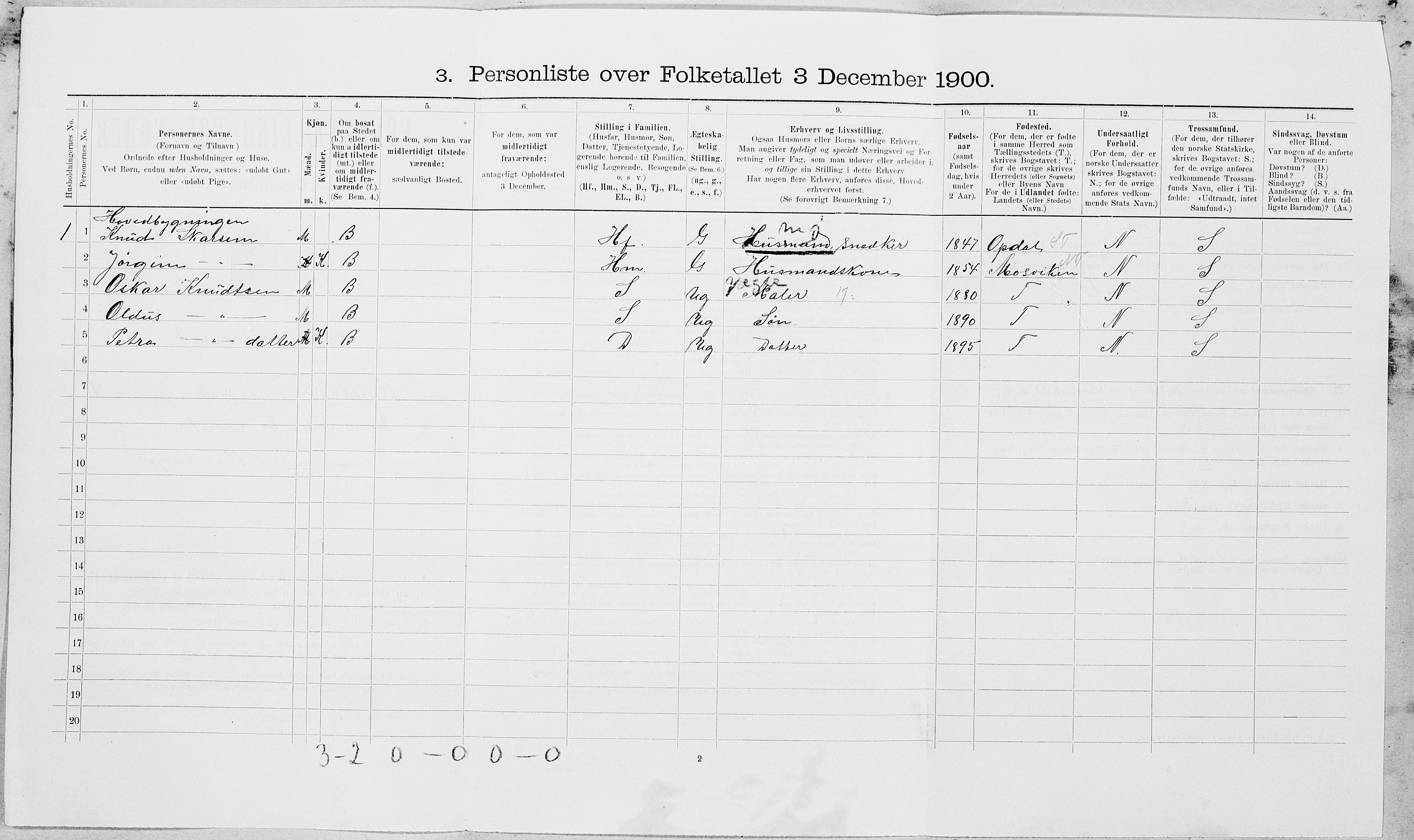 SAT, 1900 census for Beitstad, 1900, p. 698