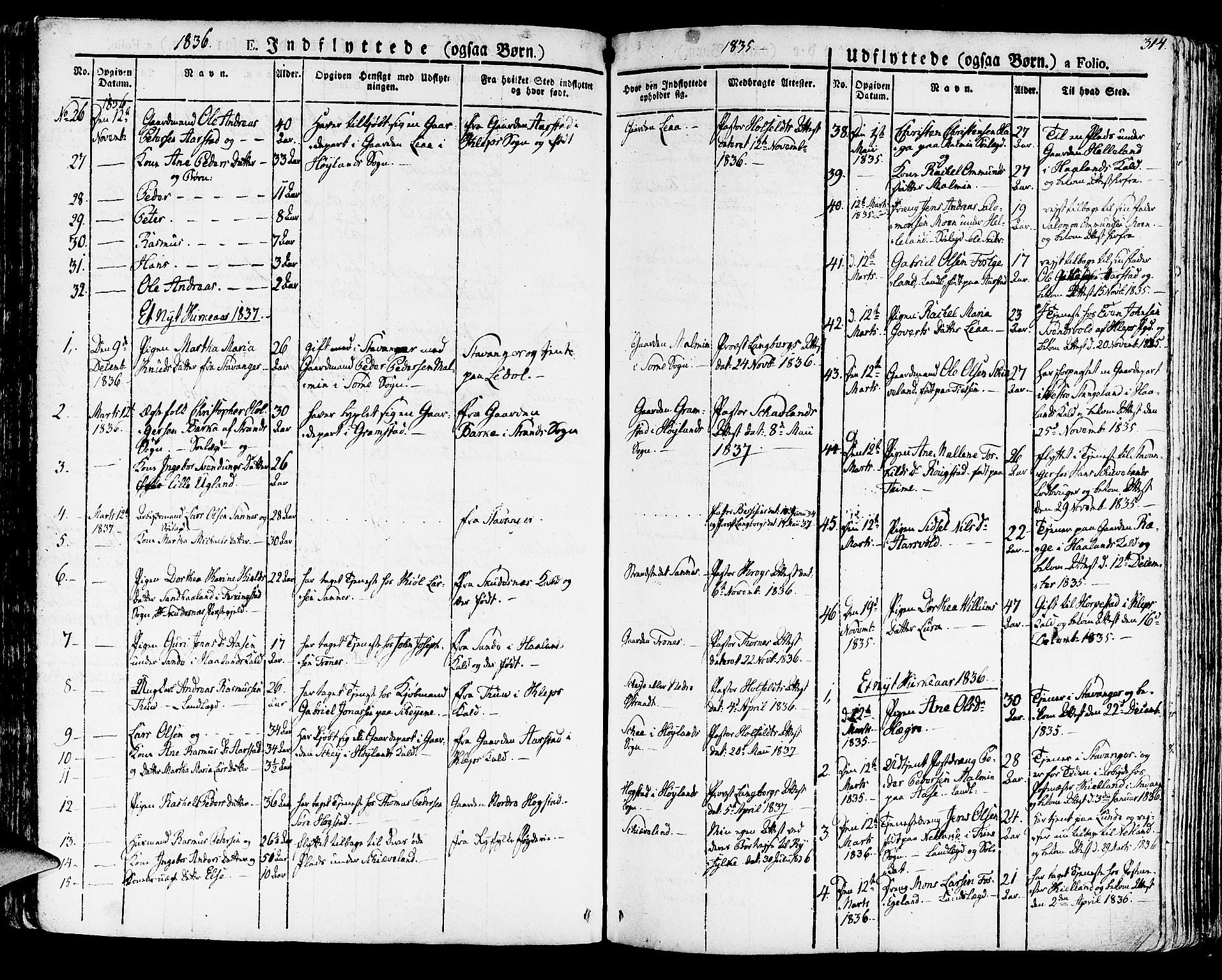 Høyland sokneprestkontor, SAST/A-101799/001/30BA/L0007: Parish register (official) no. A 7 /1, 1825-1841, p. 314