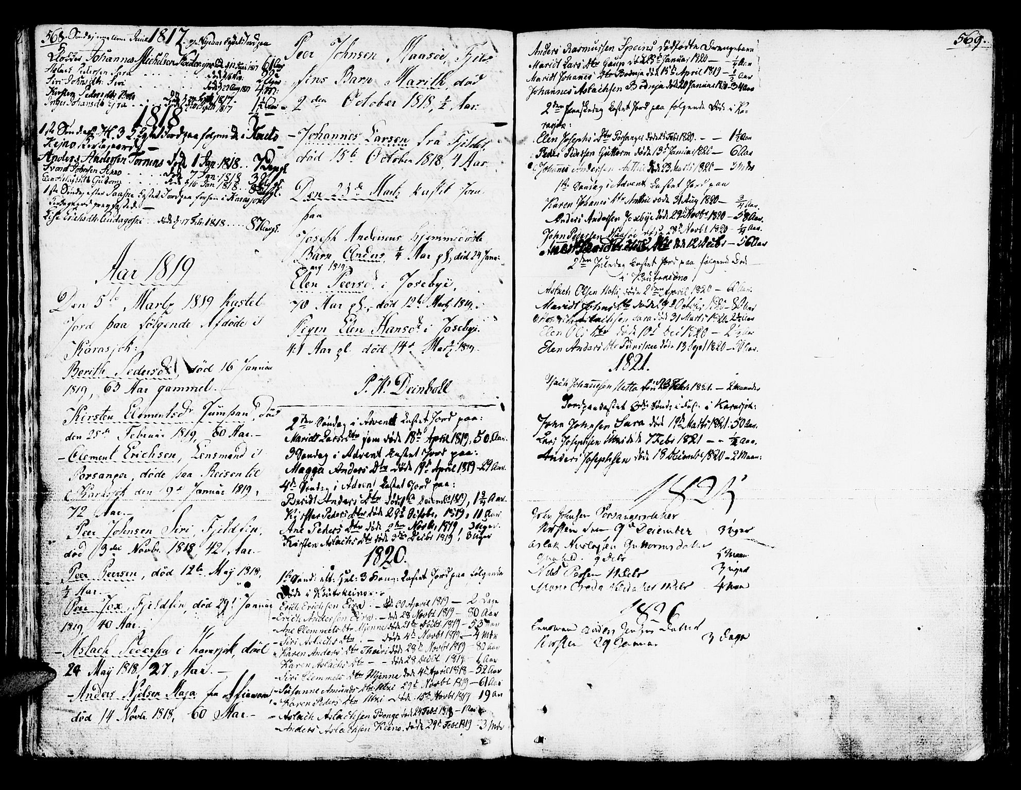 Kistrand/Porsanger sokneprestembete, AV/SATØ-S-1351/H/Ha/L0009.kirke: Parish register (official) no. 9, 1805-1821, p. 568-569