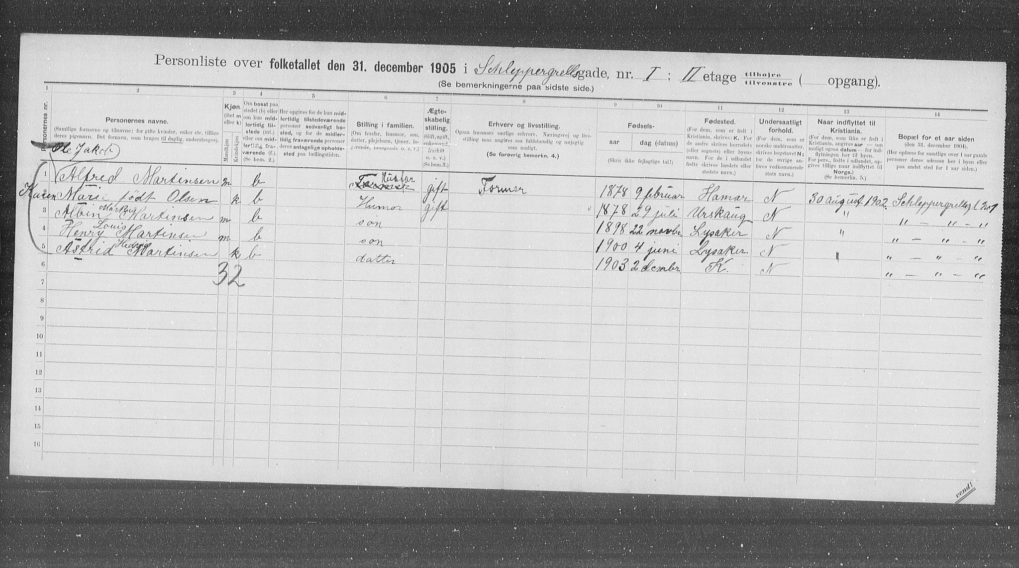 OBA, Municipal Census 1905 for Kristiania, 1905, p. 46589