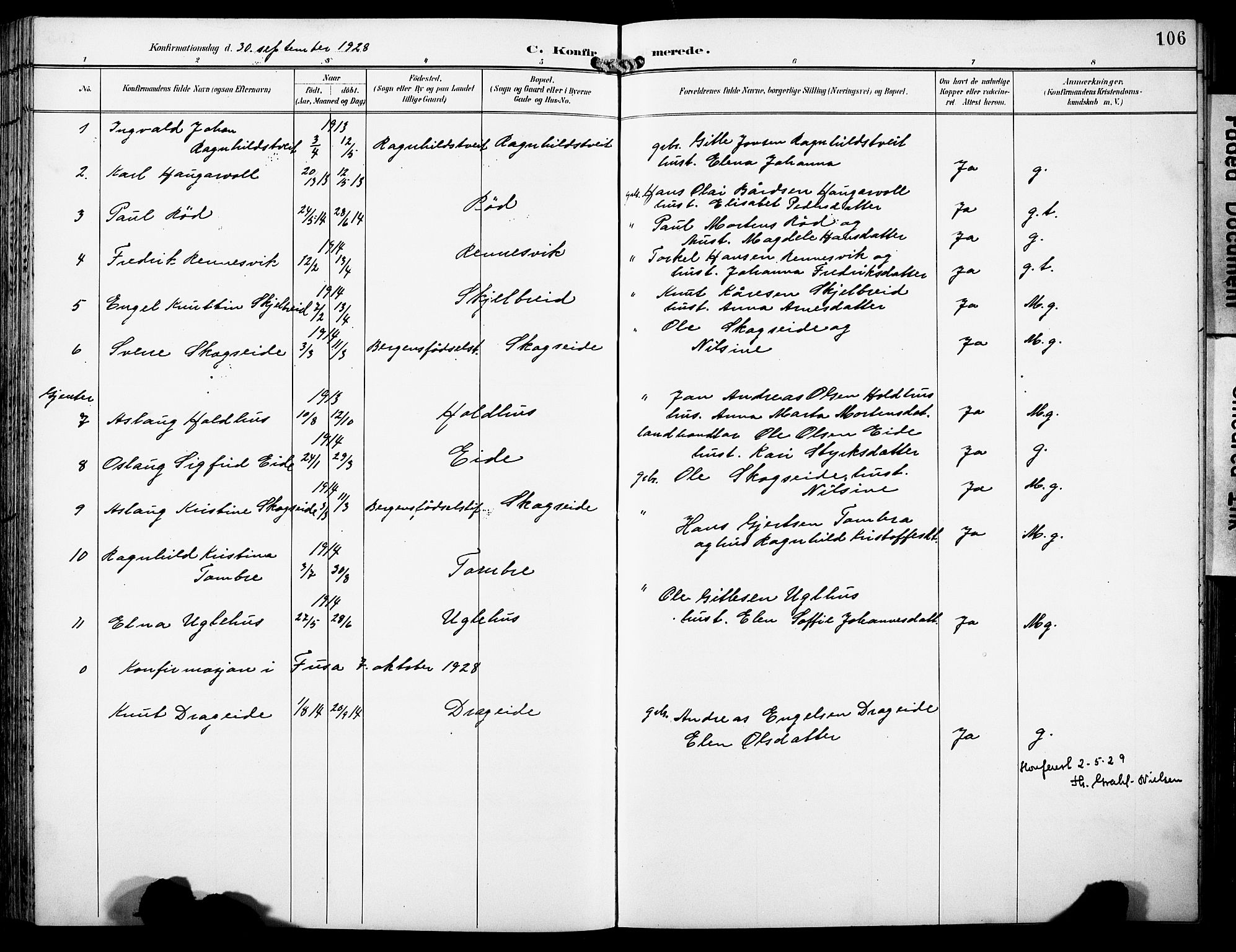 Fusa sokneprestembete, SAB/A-75401/H/Hab: Parish register (copy) no. B 2, 1897-1930, p. 106