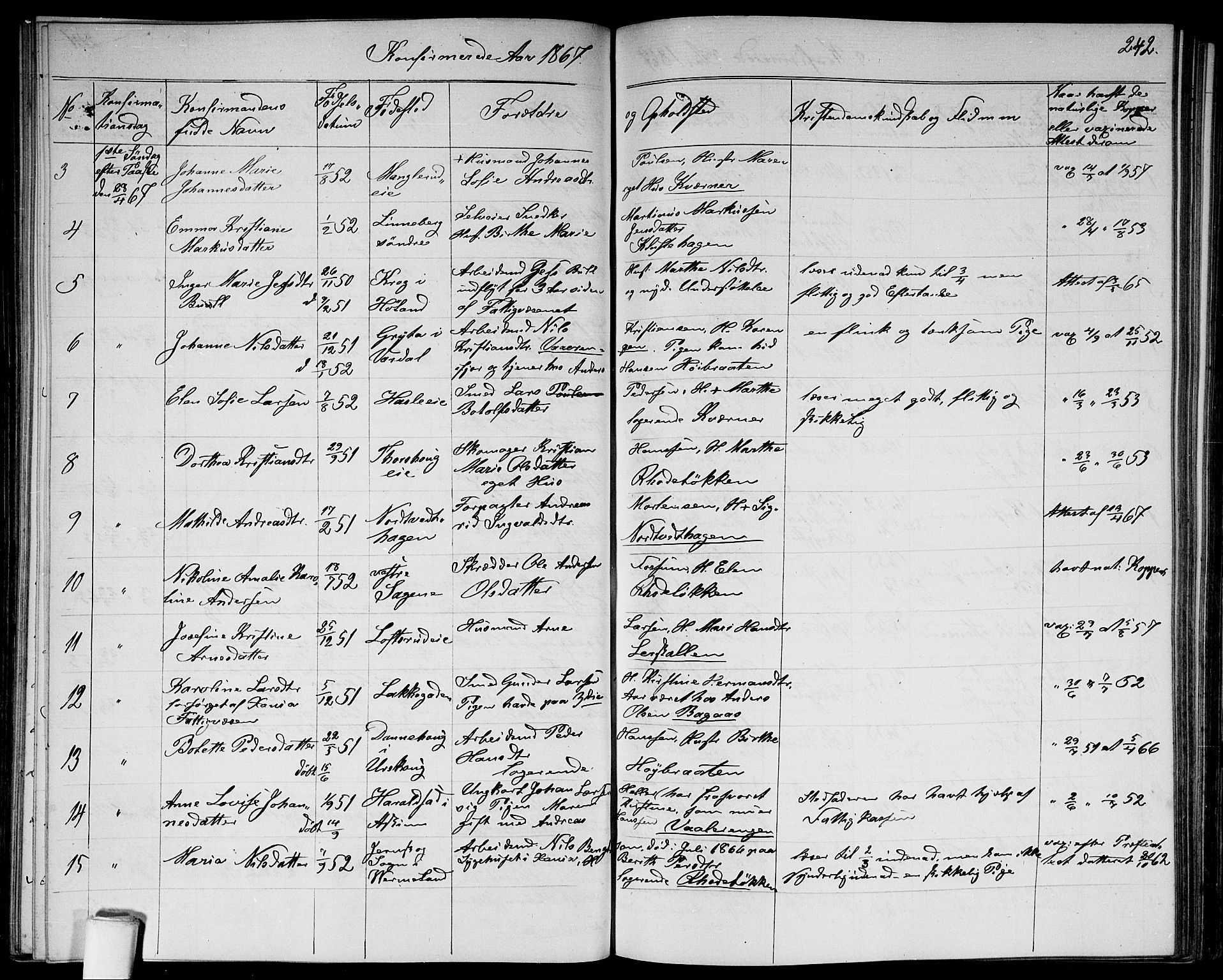 Østre Aker prestekontor Kirkebøker, SAO/A-10840/G/Ga/L0002: Parish register (copy) no. I 2, 1861-1867, p. 242