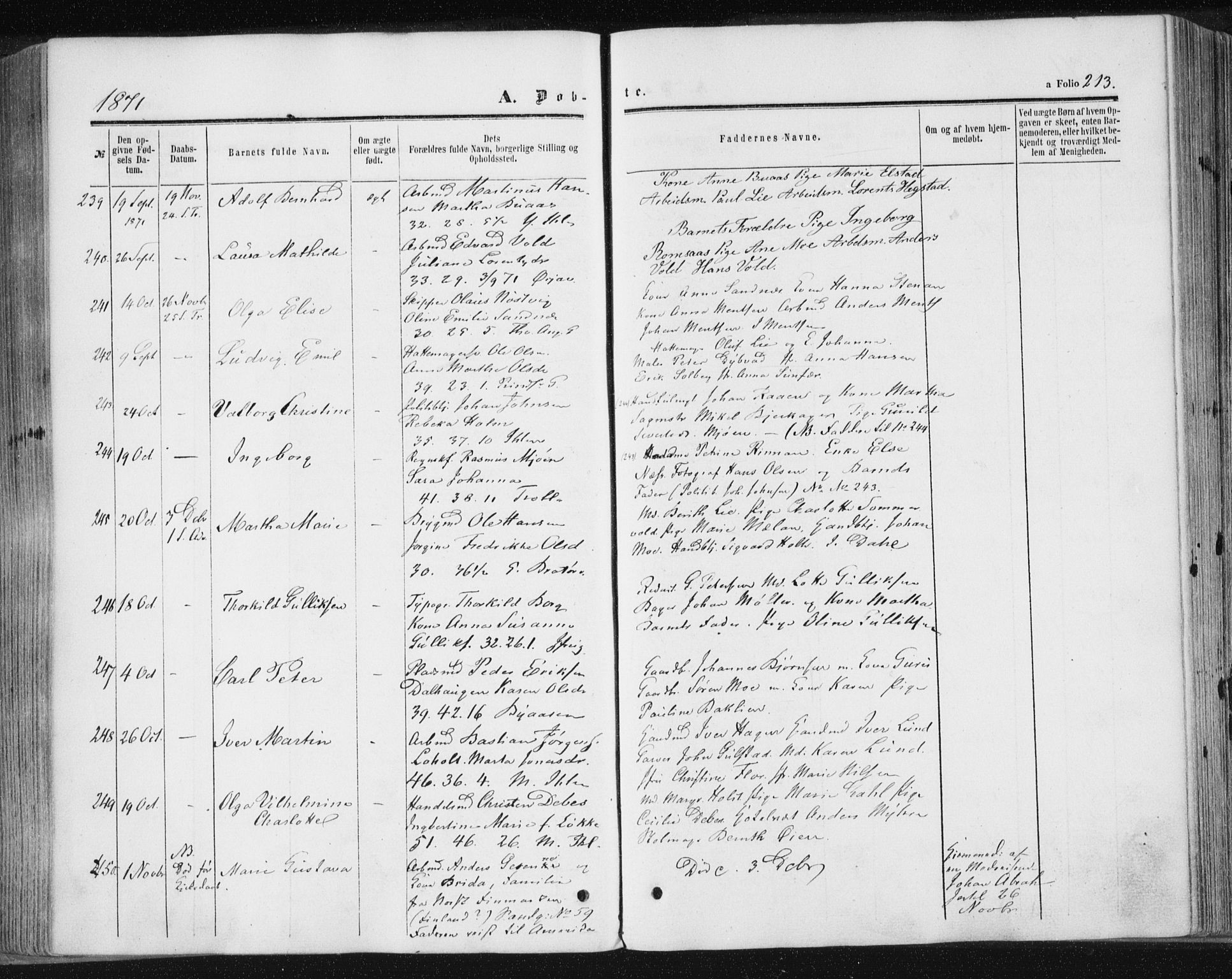 Ministerialprotokoller, klokkerbøker og fødselsregistre - Sør-Trøndelag, SAT/A-1456/602/L0115: Parish register (official) no. 602A13, 1860-1872, p. 213