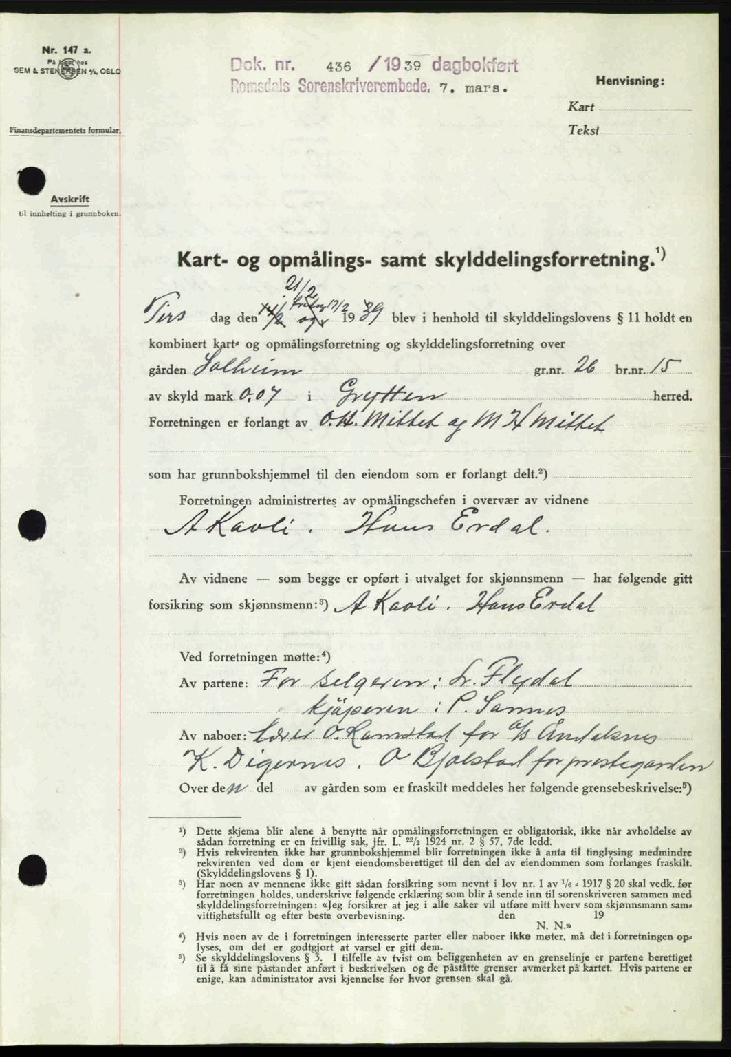 Romsdal sorenskriveri, AV/SAT-A-4149/1/2/2C: Mortgage book no. A6, 1938-1939, Diary no: : 436/1939