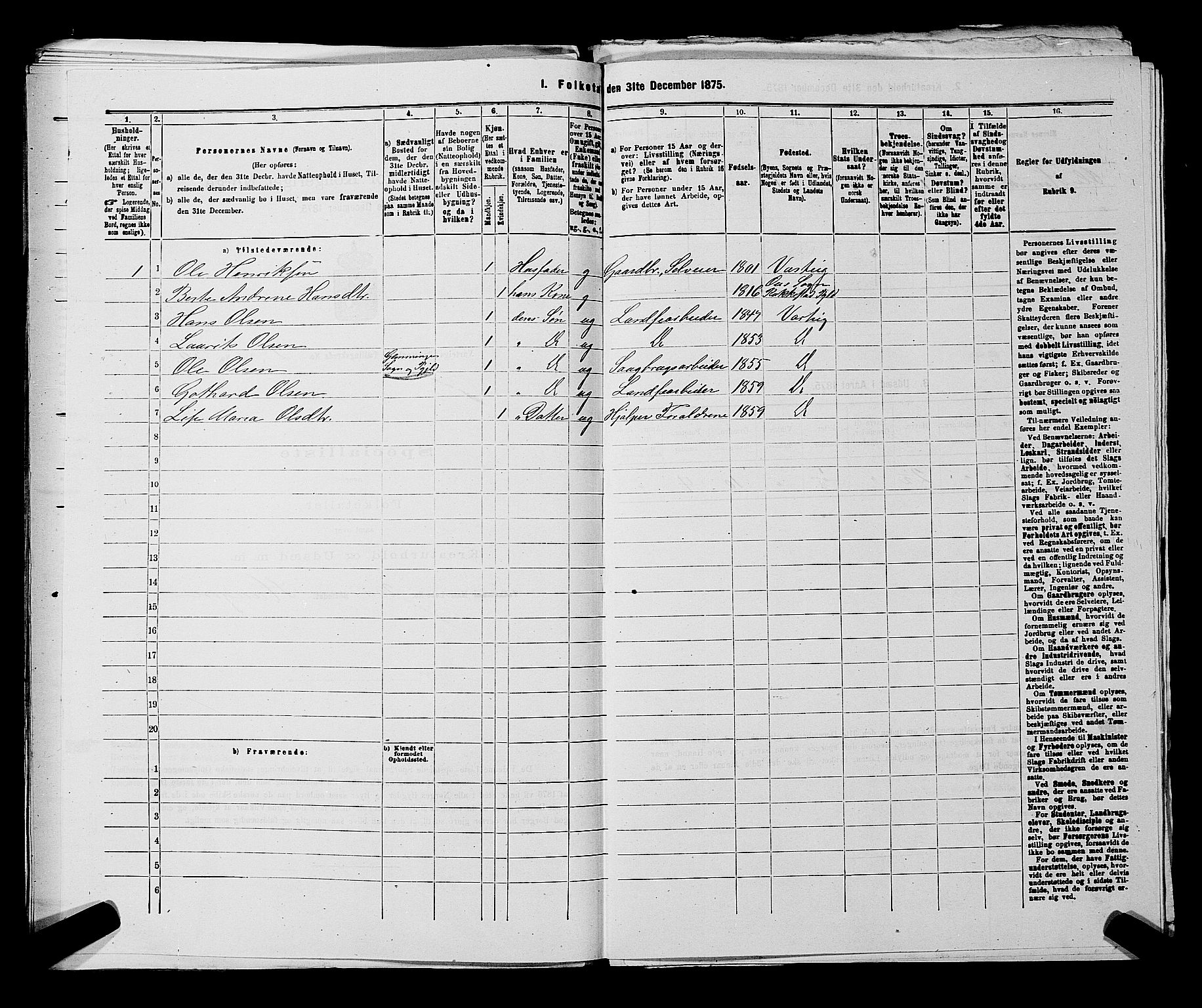 RA, 1875 census for 0114P Varteig, 1875, p. 263