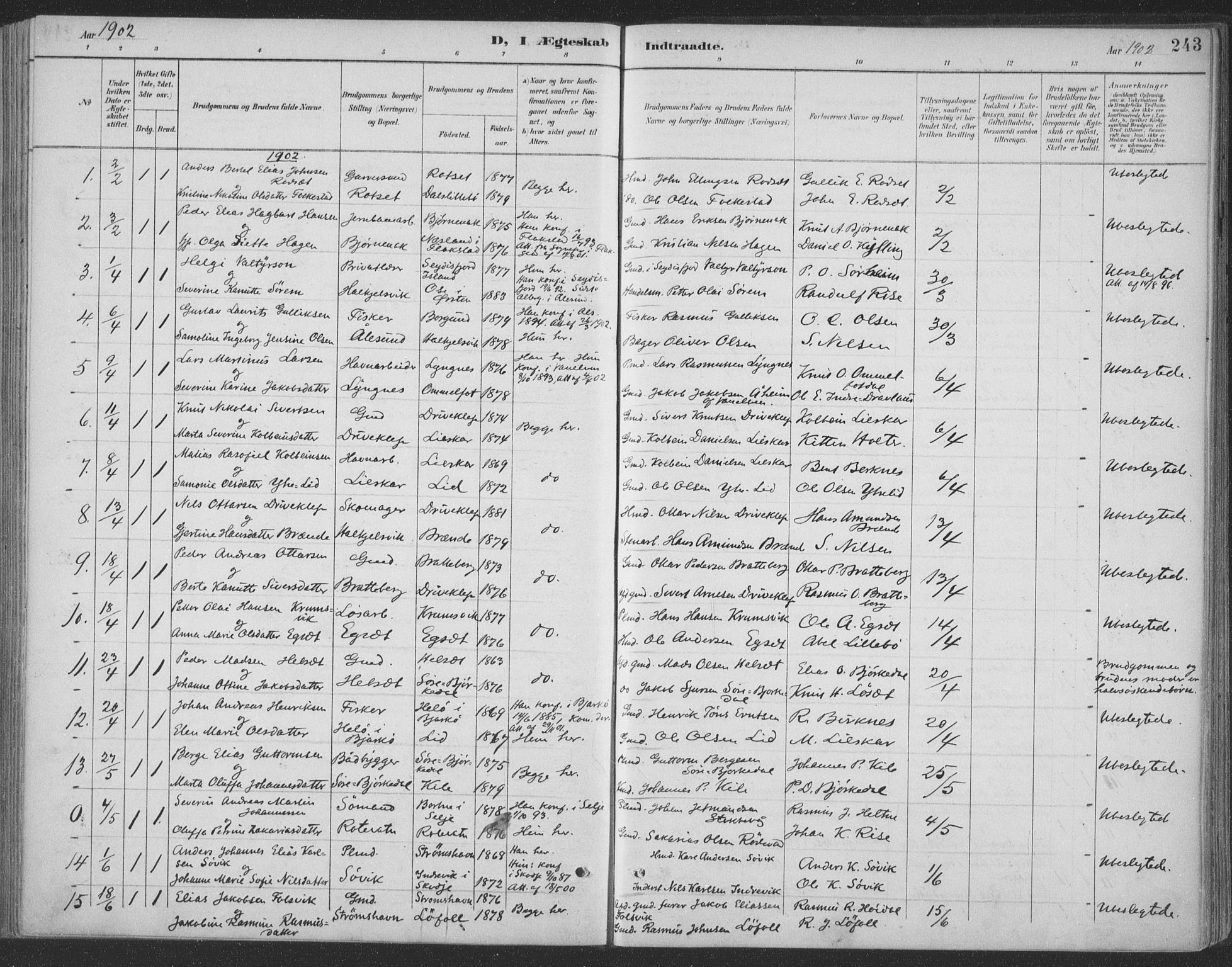 Ministerialprotokoller, klokkerbøker og fødselsregistre - Møre og Romsdal, AV/SAT-A-1454/511/L0142: Parish register (official) no. 511A09, 1891-1905, p. 243