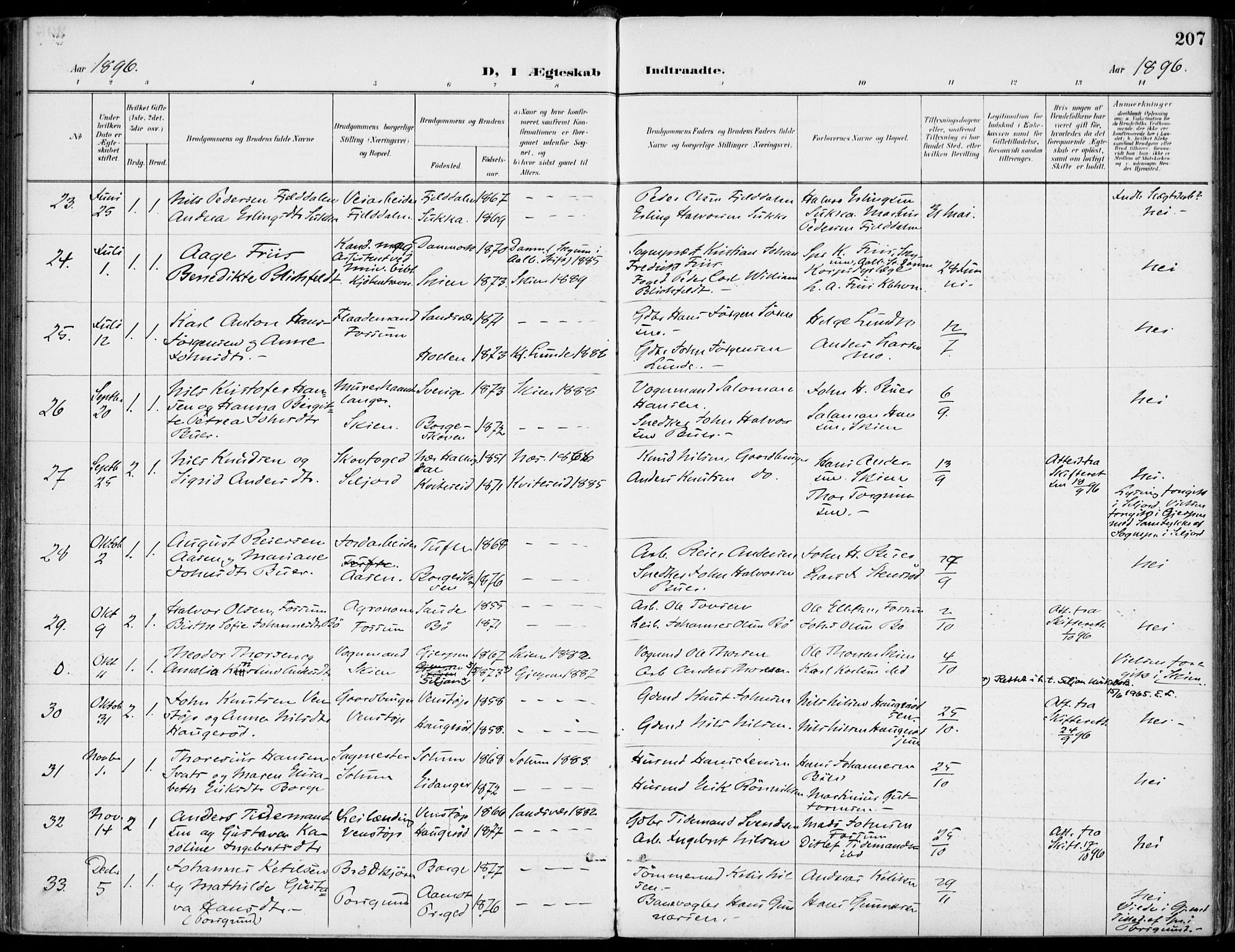 Gjerpen kirkebøker, SAKO/A-265/F/Fa/L0011: Parish register (official) no. I 11, 1896-1904, p. 207