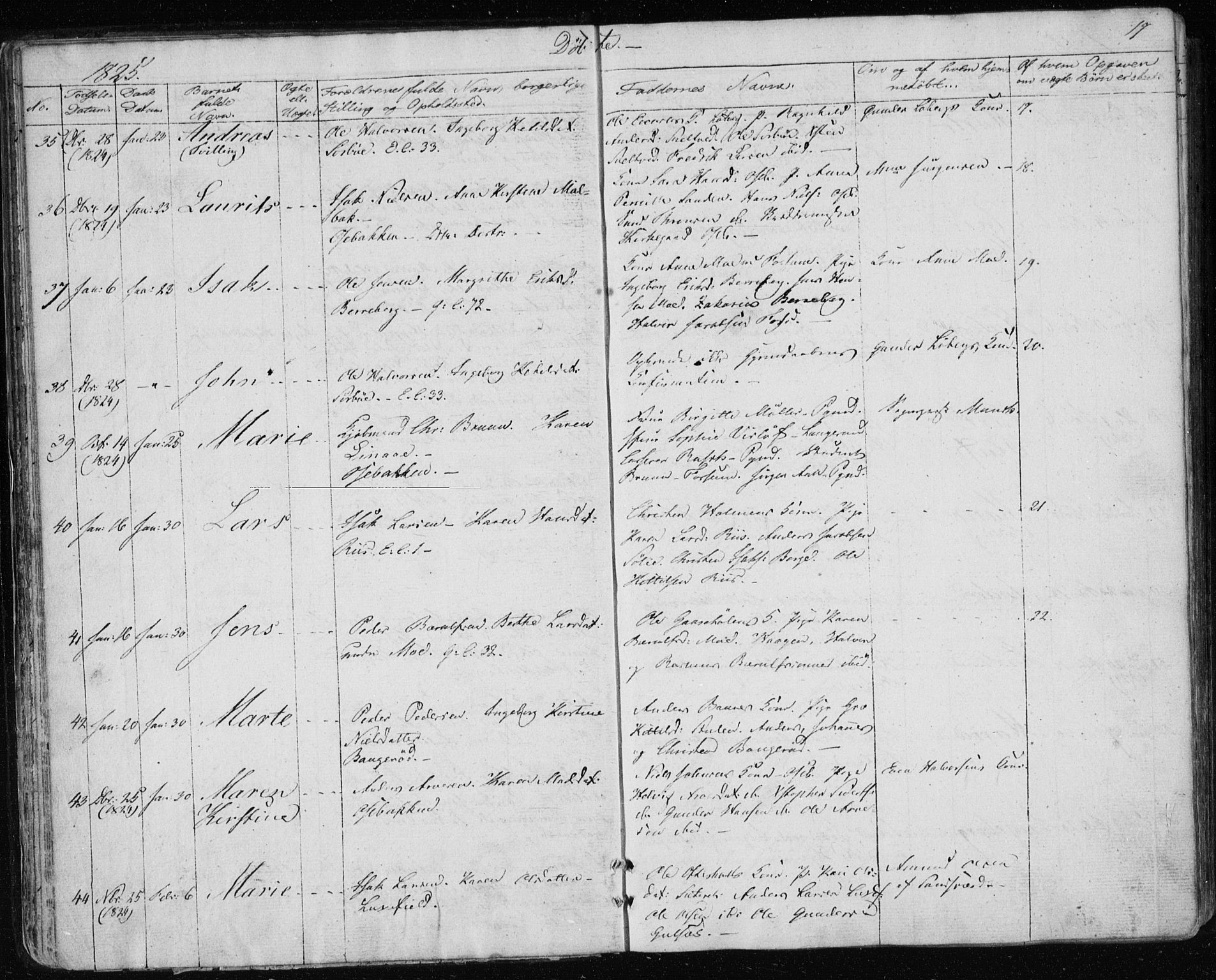 Gjerpen kirkebøker, AV/SAKO-A-265/F/Fa/L0005: Parish register (official) no. I 5, 1823-1829, p. 17