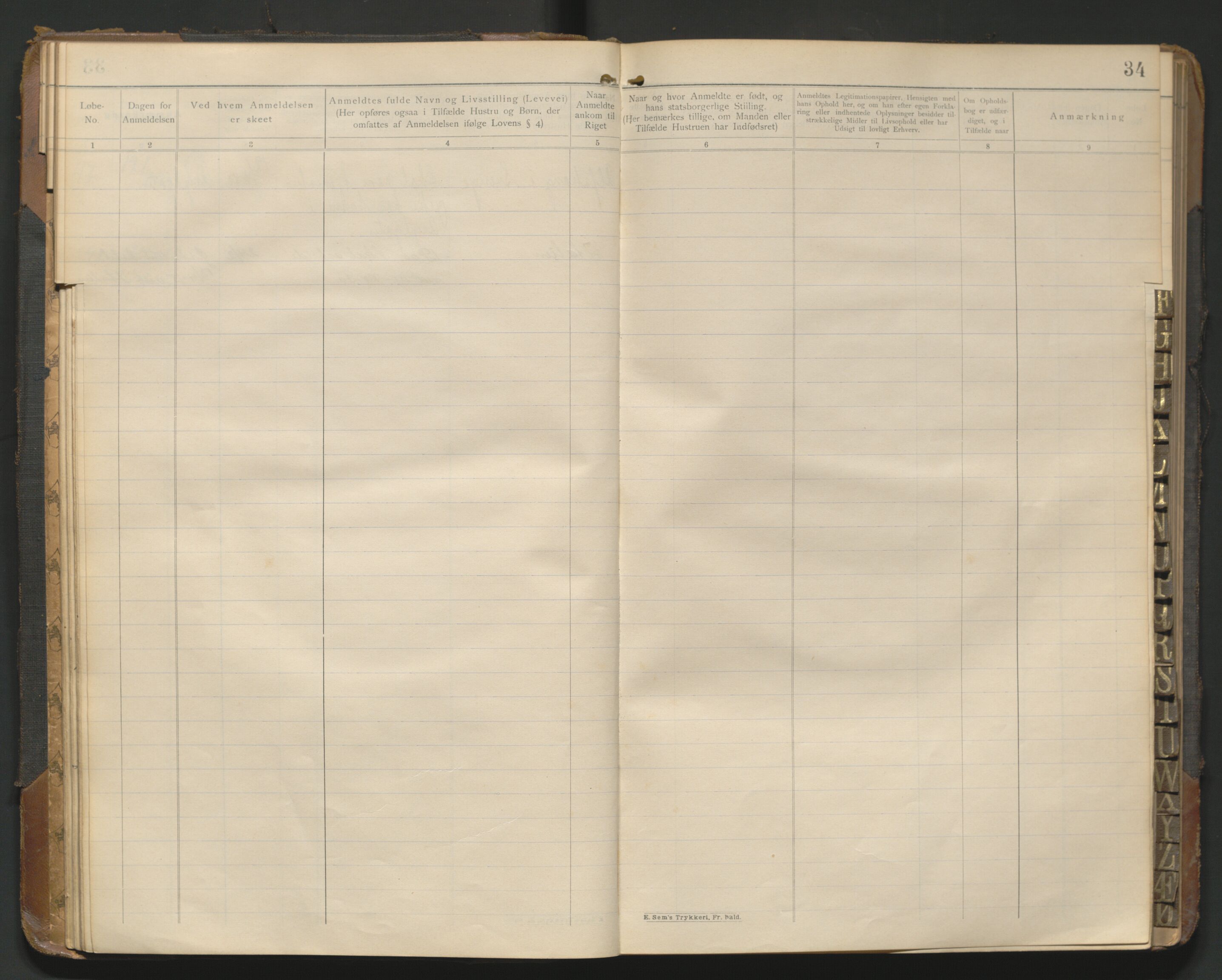 Fredrikstad politikammer, AV/SAO-A-10055/H/Hb/Hba/L0001: Protokoll over fremmede statsborgere, 1901-1916, p. 33b-34a