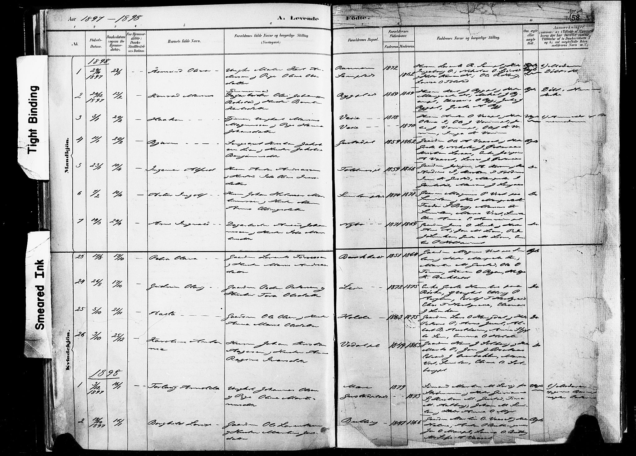 Ministerialprotokoller, klokkerbøker og fødselsregistre - Nord-Trøndelag, SAT/A-1458/735/L0351: Parish register (official) no. 735A10, 1884-1908, p. 58