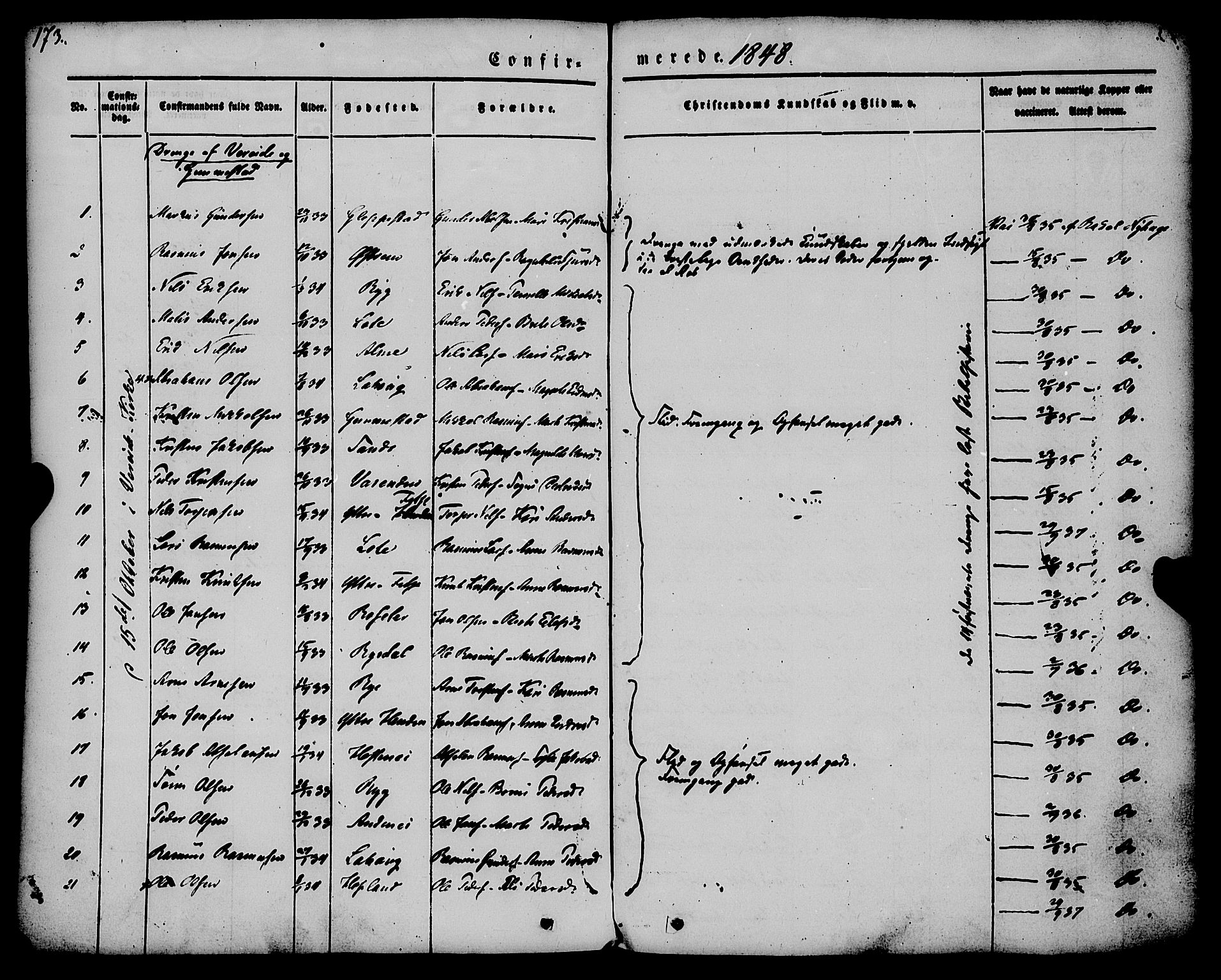 Gloppen sokneprestembete, AV/SAB-A-80101/H/Haa/Haaa/L0008: Parish register (official) no. A 8, 1837-1855, p. 173