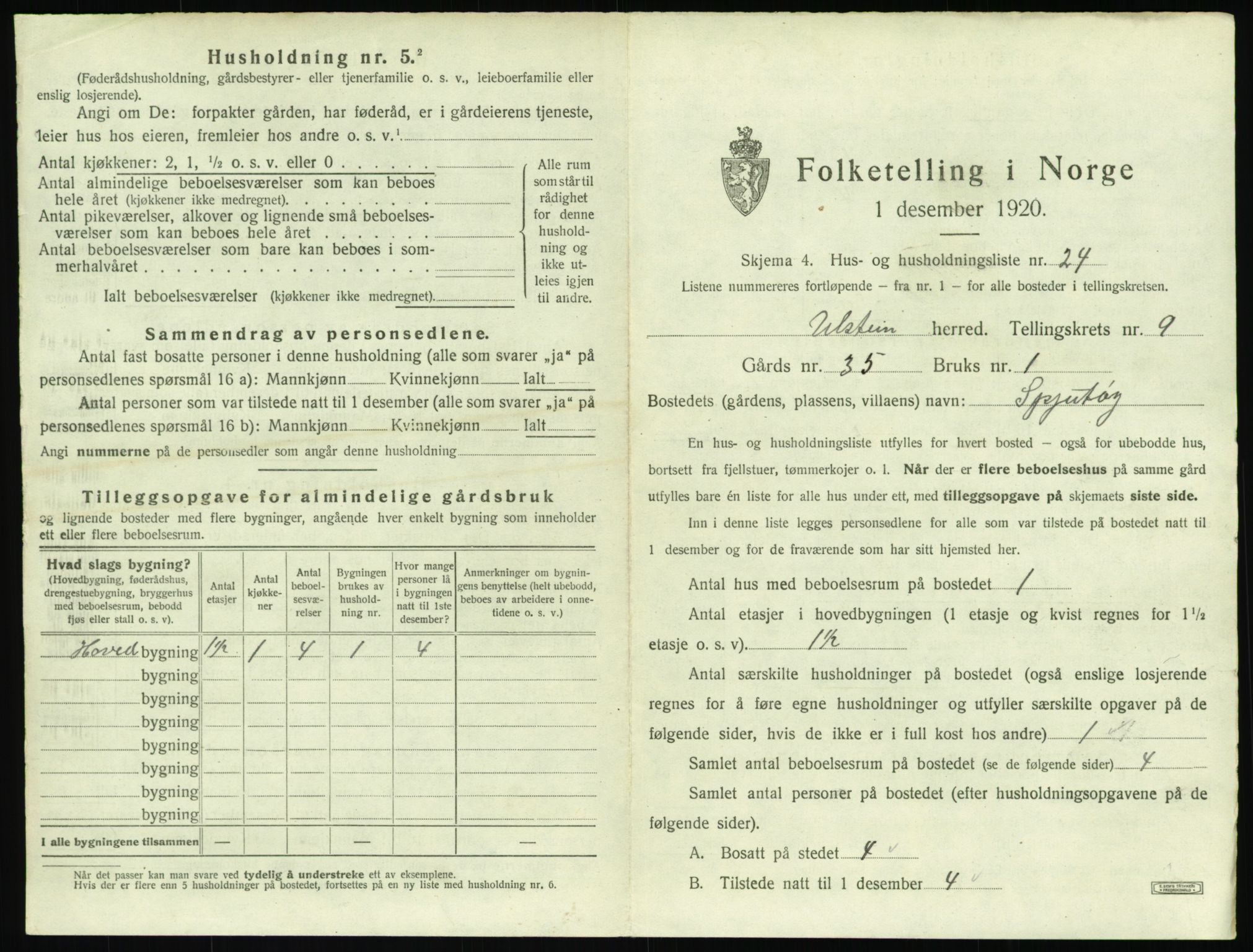 SAT, 1920 census for Ulstein, 1920, p. 654