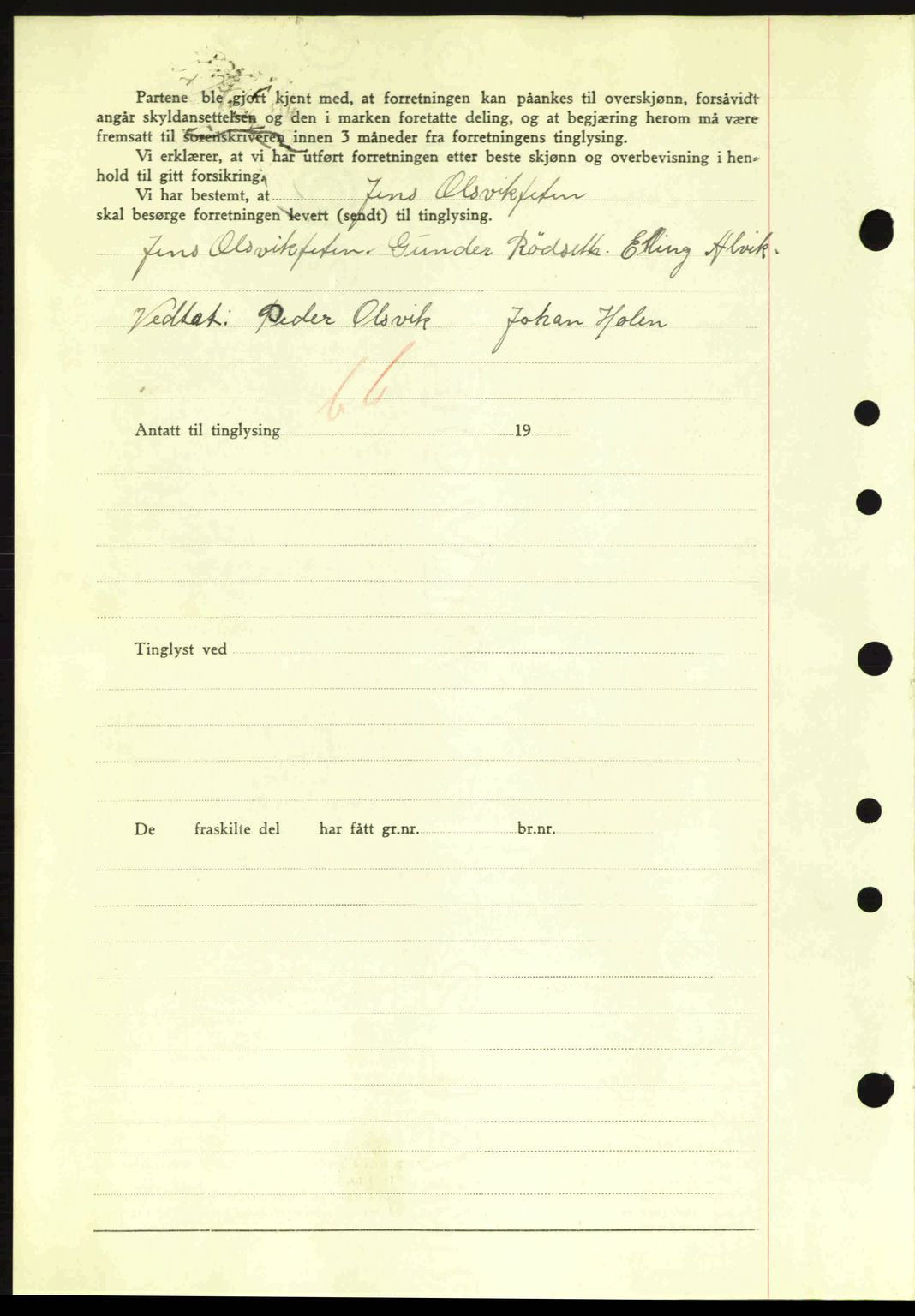 Nordre Sunnmøre sorenskriveri, SAT/A-0006/1/2/2C/2Ca: Mortgage book no. A11, 1941-1941, Diary no: : 1213/1941