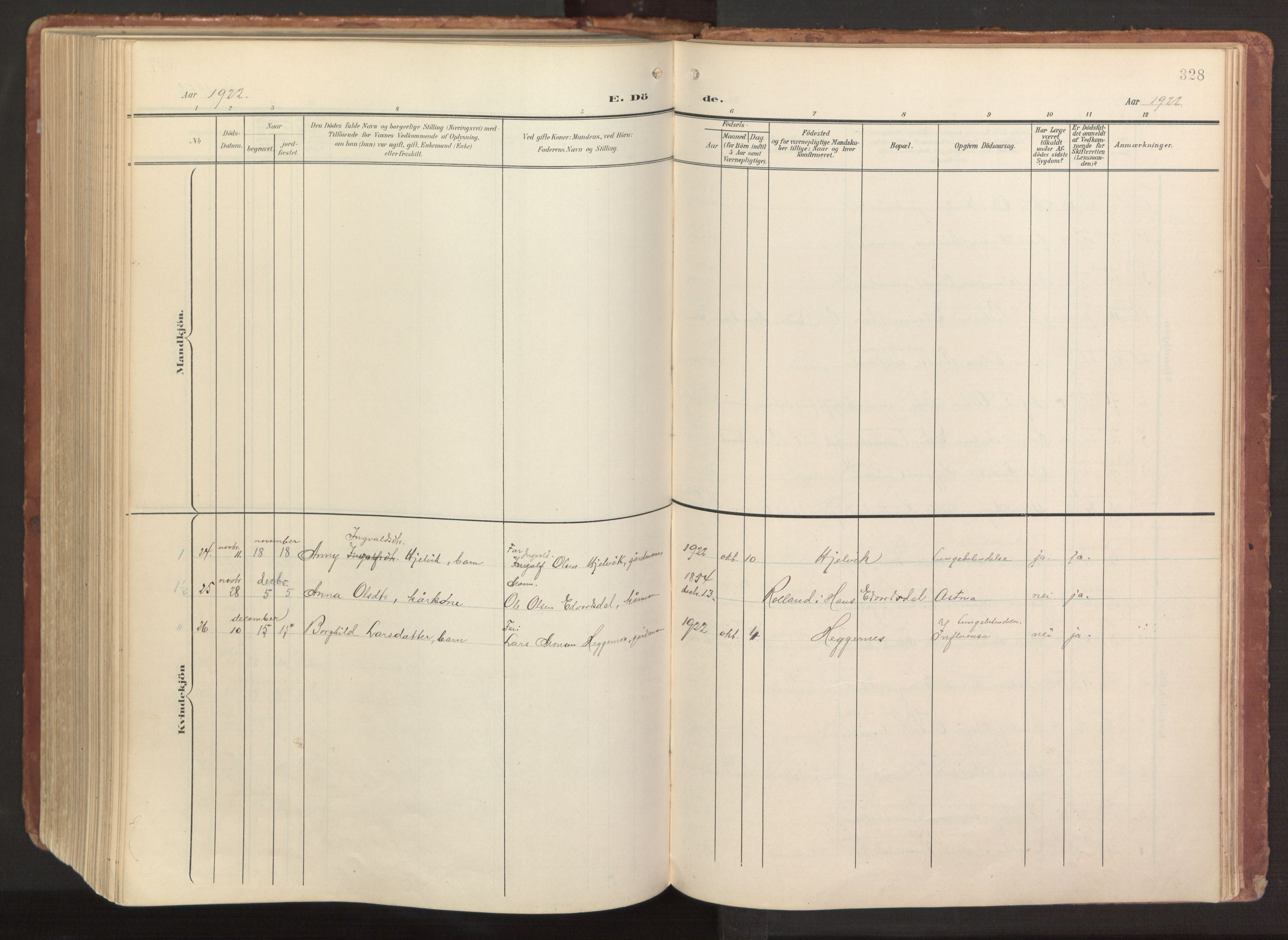 Hamre sokneprestembete, AV/SAB-A-75501/H/Ha/Haa/Haab/L0002: Parish register (official) no. B 2, 1905-1924, p. 328