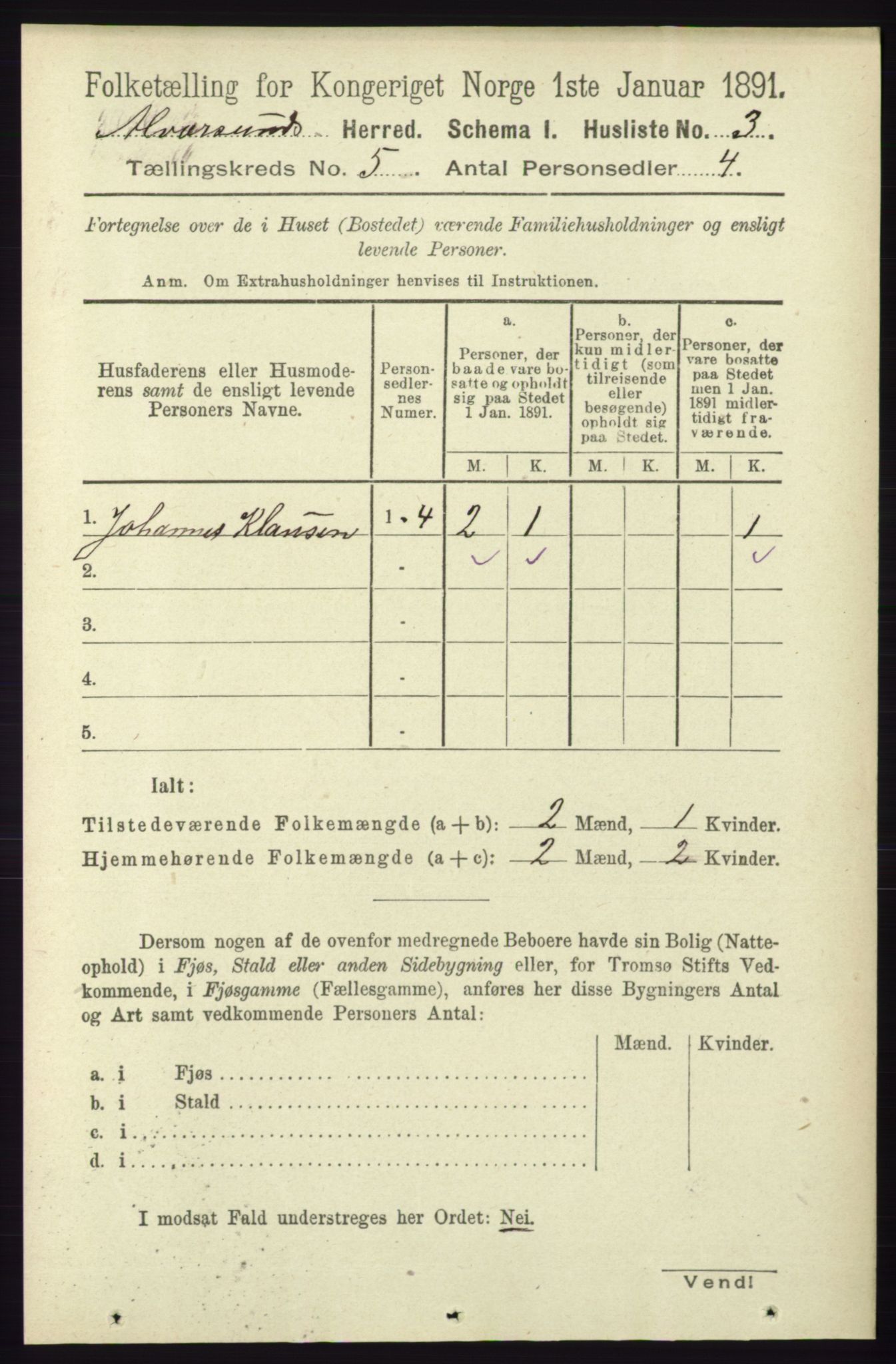 RA, 1891 census for 1257 Alversund, 1891, p. 1759
