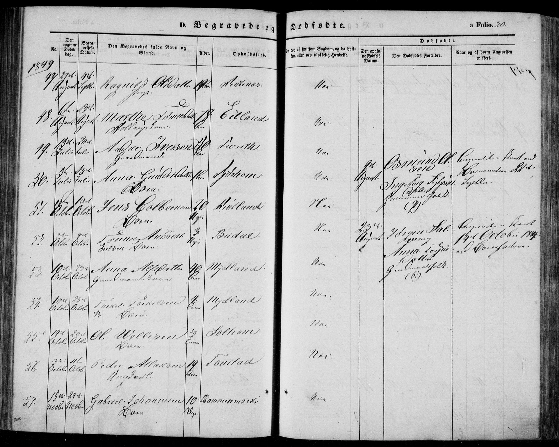 Bakke sokneprestkontor, AV/SAK-1111-0002/F/Fa/Faa/L0005: Parish register (official) no. A 5, 1847-1855, p. 20