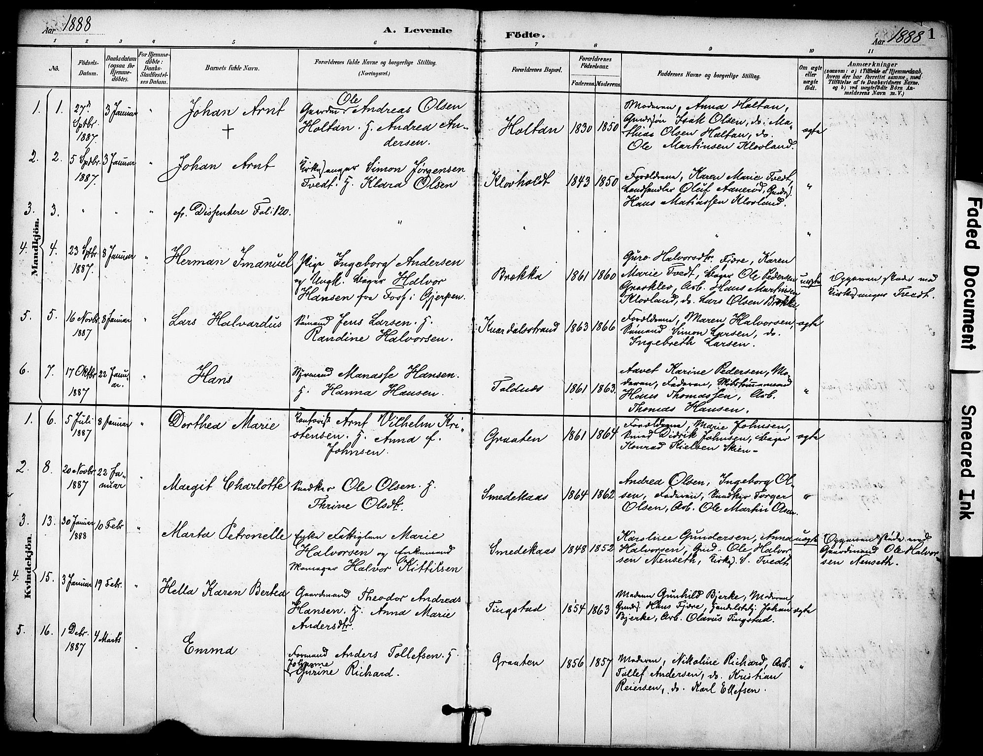 Solum kirkebøker, SAKO/A-306/F/Fa/L0010: Parish register (official) no. I 10, 1888-1898, p. 1