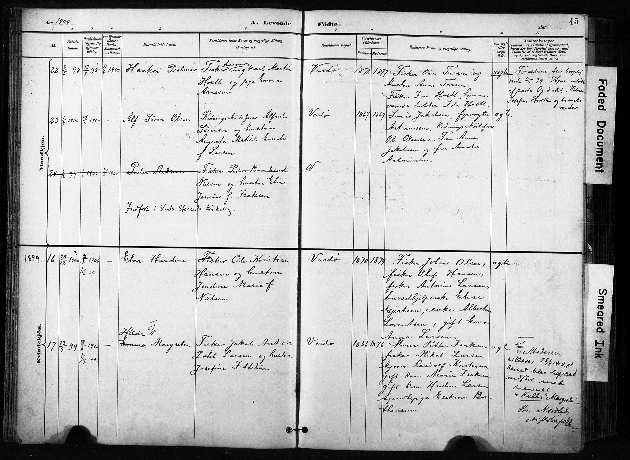 Vardø sokneprestkontor, SATØ/S-1332/H/Ha/L0010kirke: Parish register (official) no. 10, 1895-1907, p. 45
