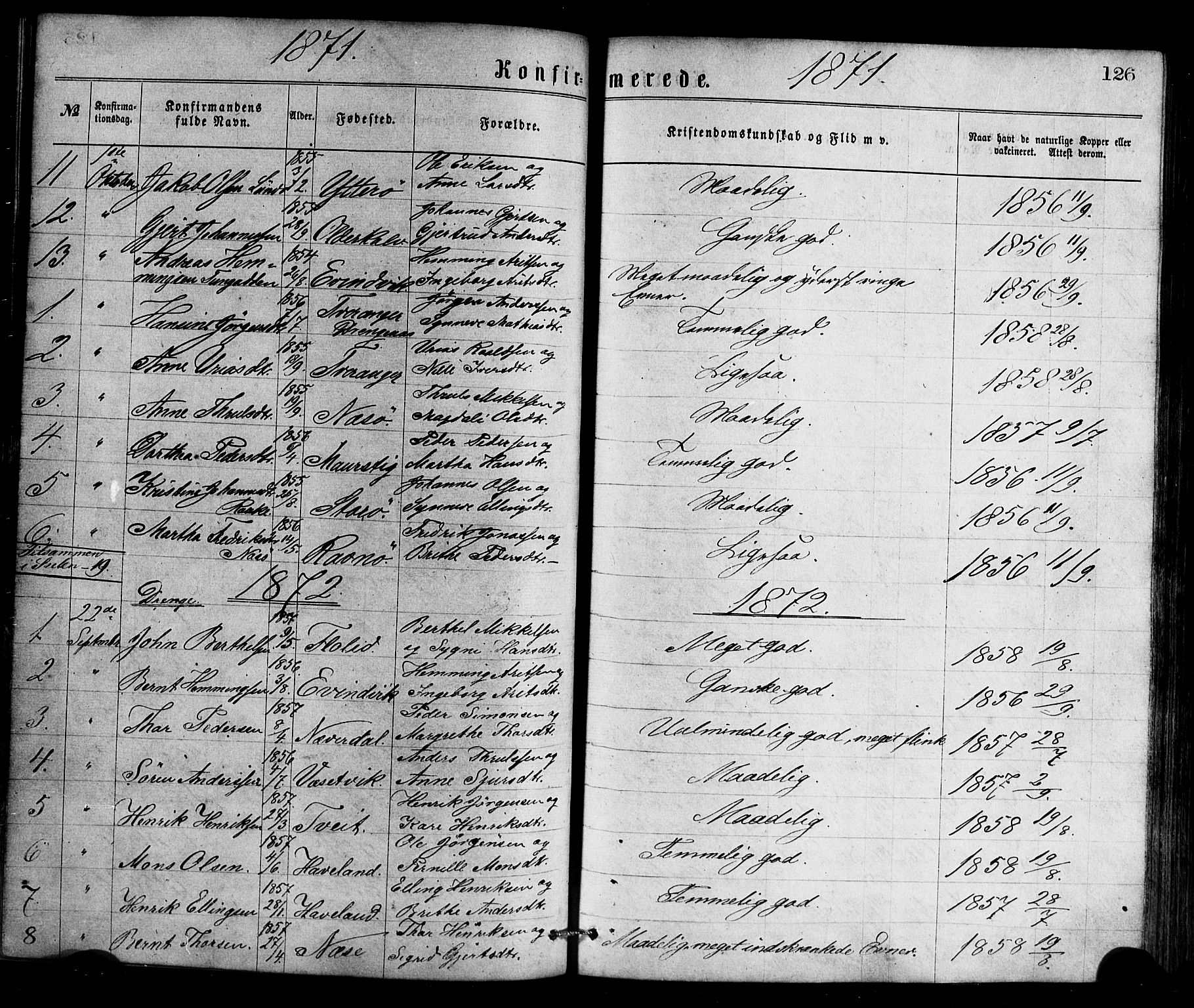 Gulen sokneprestembete, AV/SAB-A-80201/H/Haa/Haaa/L0023: Parish register (official) no. A 23, 1870-1880, p. 126