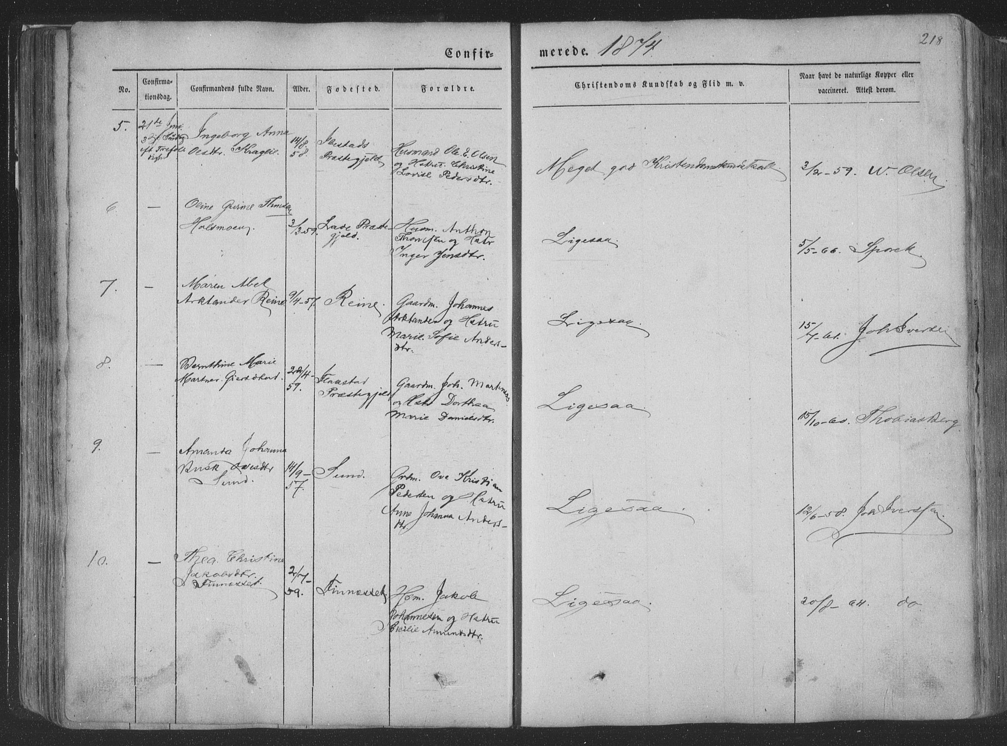 Ministerialprotokoller, klokkerbøker og fødselsregistre - Nordland, AV/SAT-A-1459/881/L1165: Parish register (copy) no. 881C02, 1854-1876, p. 218