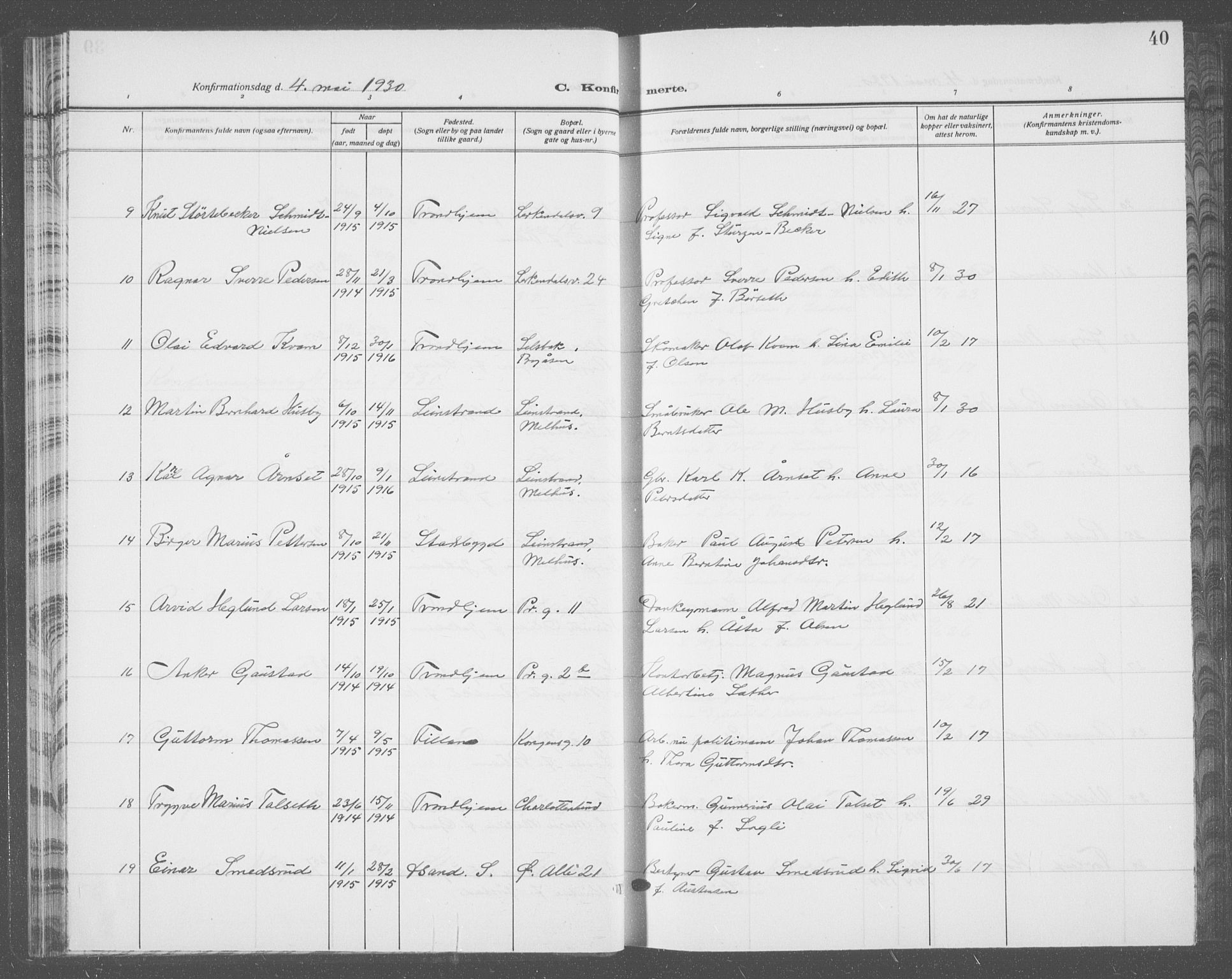 Ministerialprotokoller, klokkerbøker og fødselsregistre - Sør-Trøndelag, SAT/A-1456/601/L0099: Parish register (copy) no. 601C17, 1928-1941, p. 40