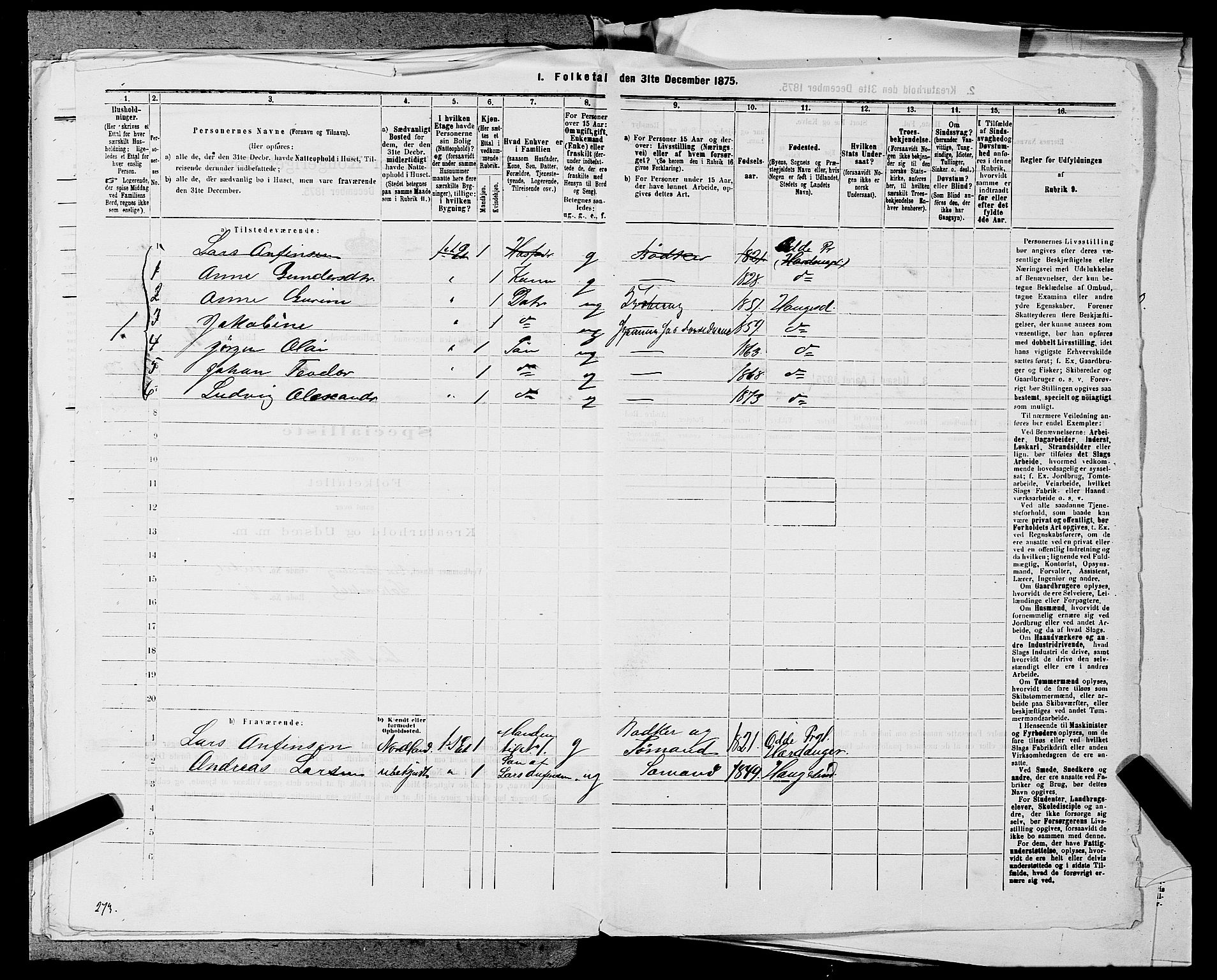 SAST, 1875 census for 1106B Torvastad/Haugesund, 1875, p. 578