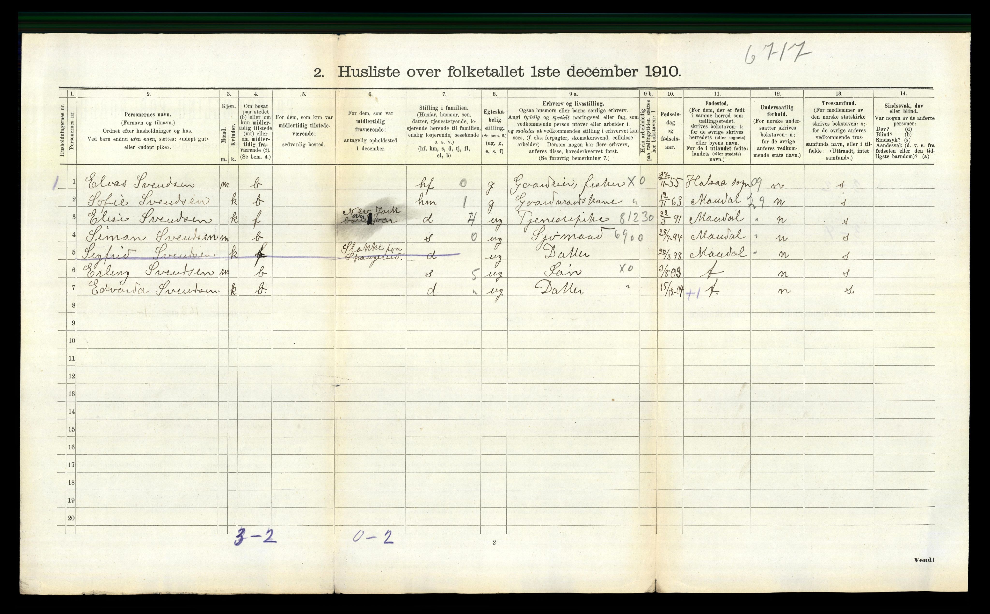 RA, 1910 census for Spangereid, 1910, p. 382