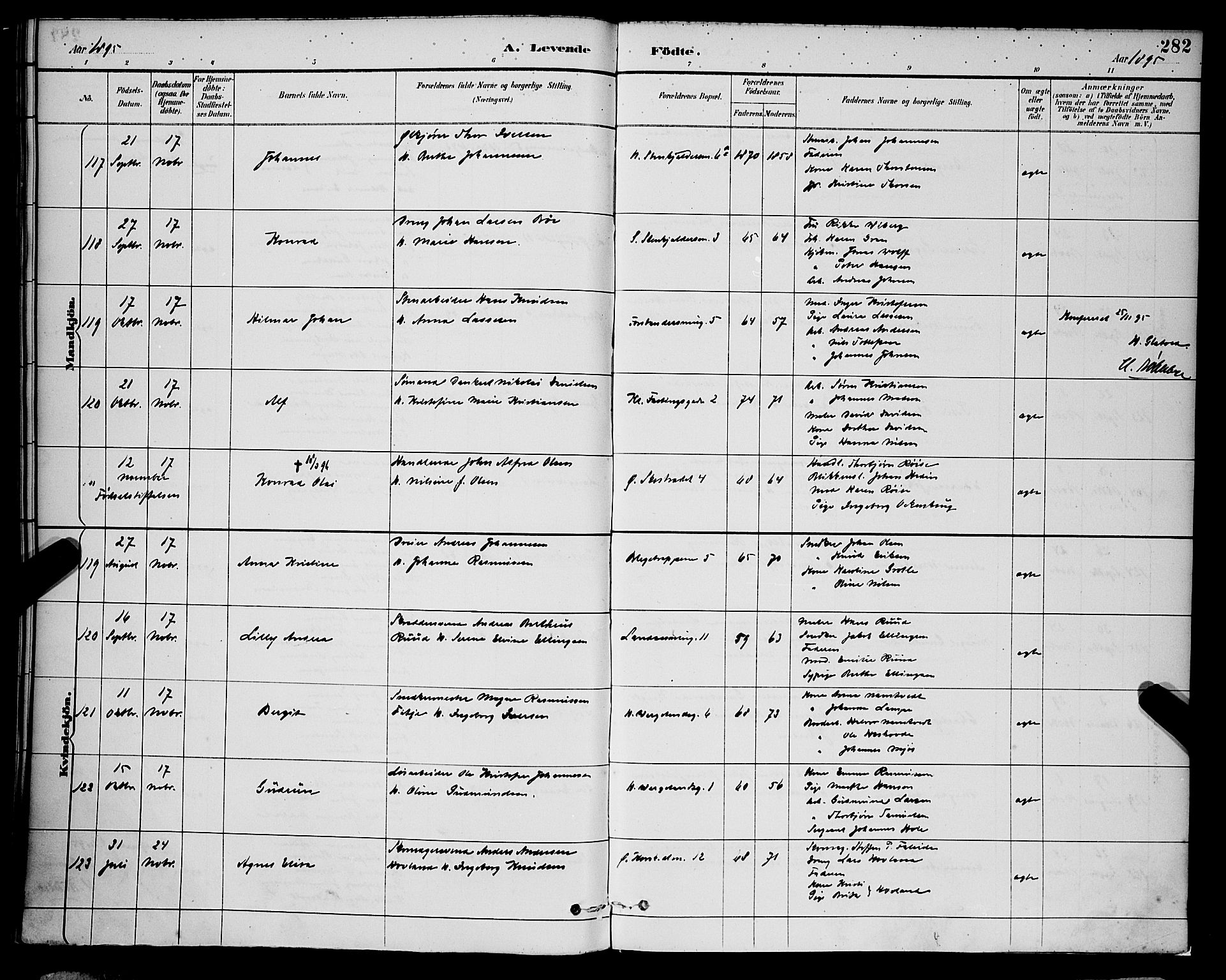 Korskirken sokneprestembete, AV/SAB-A-76101/H/Hab: Parish register (copy) no. B 9, 1887-1896, p. 282