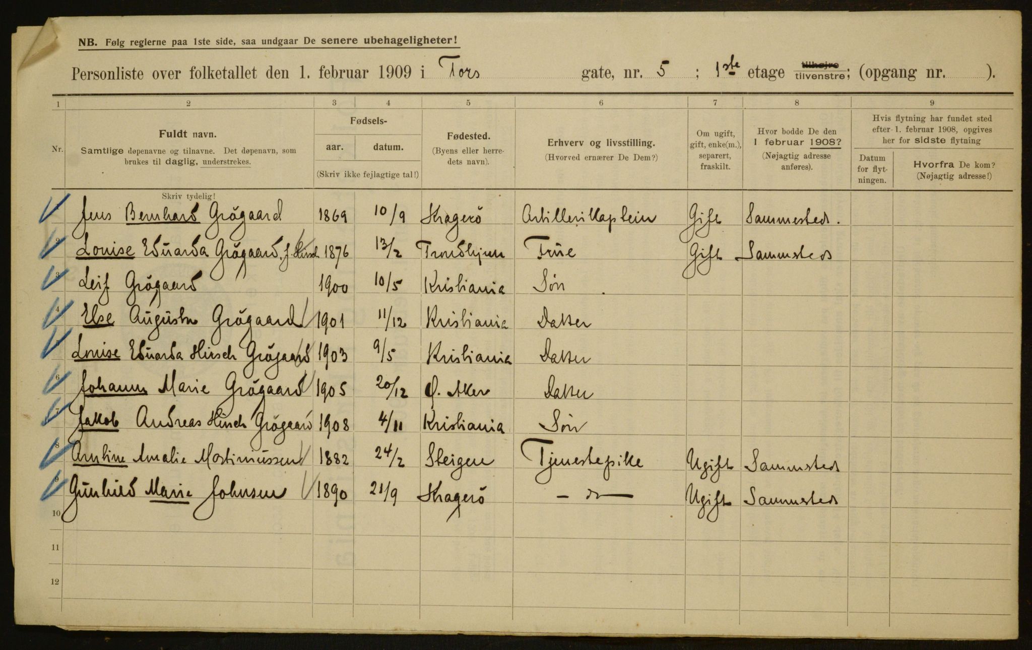 OBA, Municipal Census 1909 for Kristiania, 1909, p. 103791