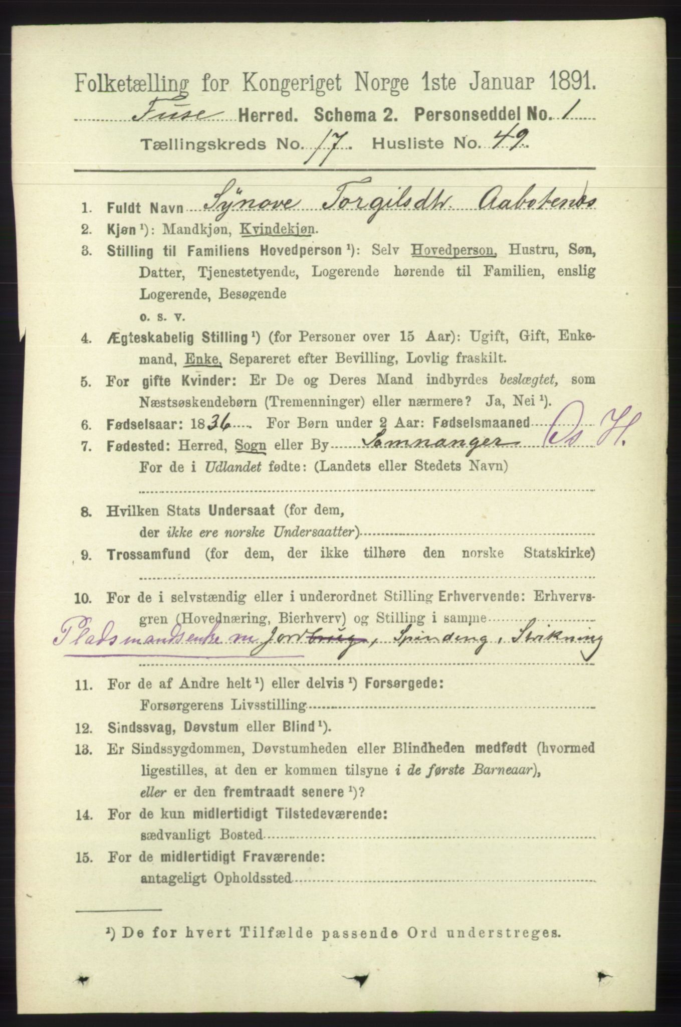 RA, 1891 census for 1241 Fusa, 1891, p. 4089