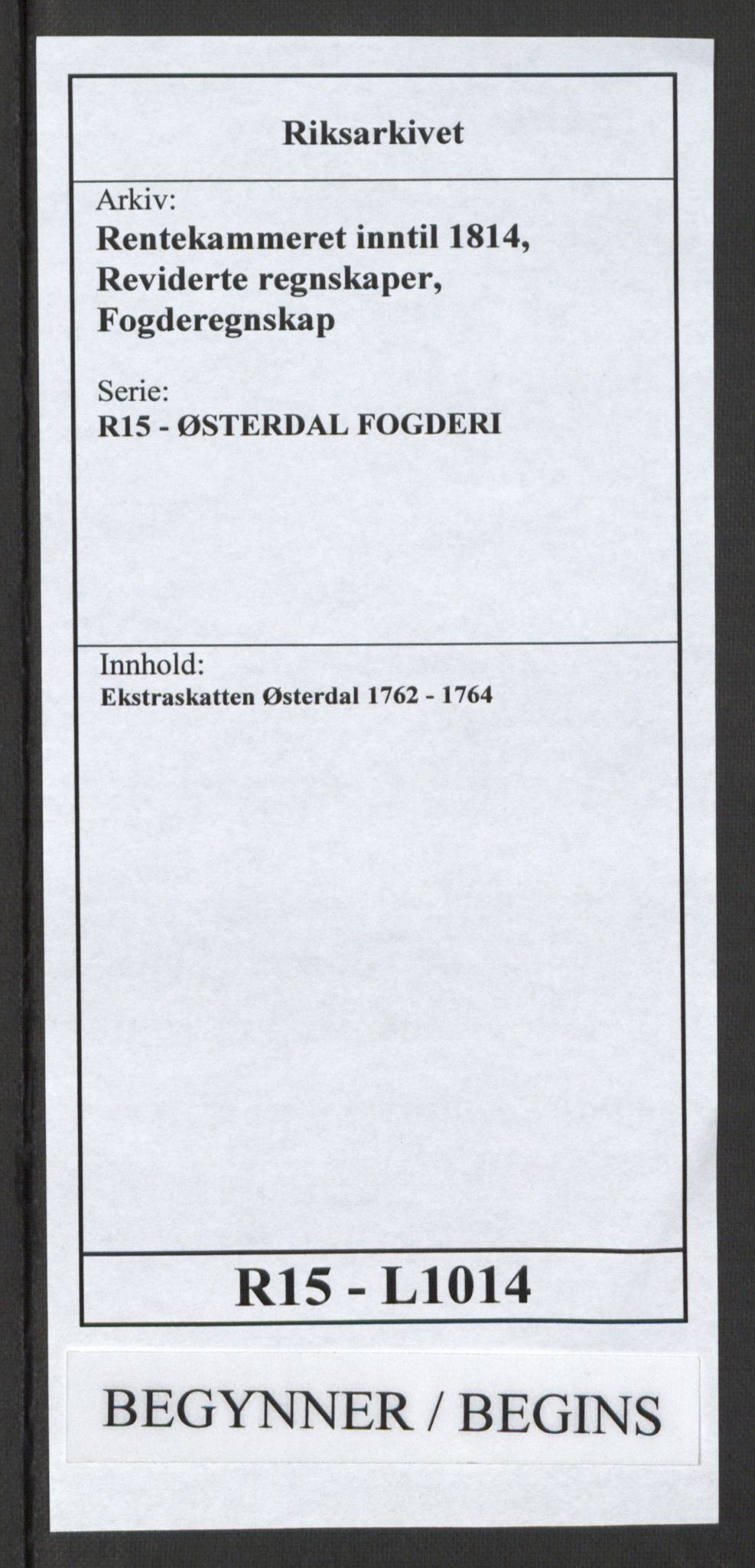 Rentekammeret inntil 1814, Reviderte regnskaper, Fogderegnskap, RA/EA-4092/R15/L1014: Ekstraskatten Østerdal, 1762-1764, p. 1