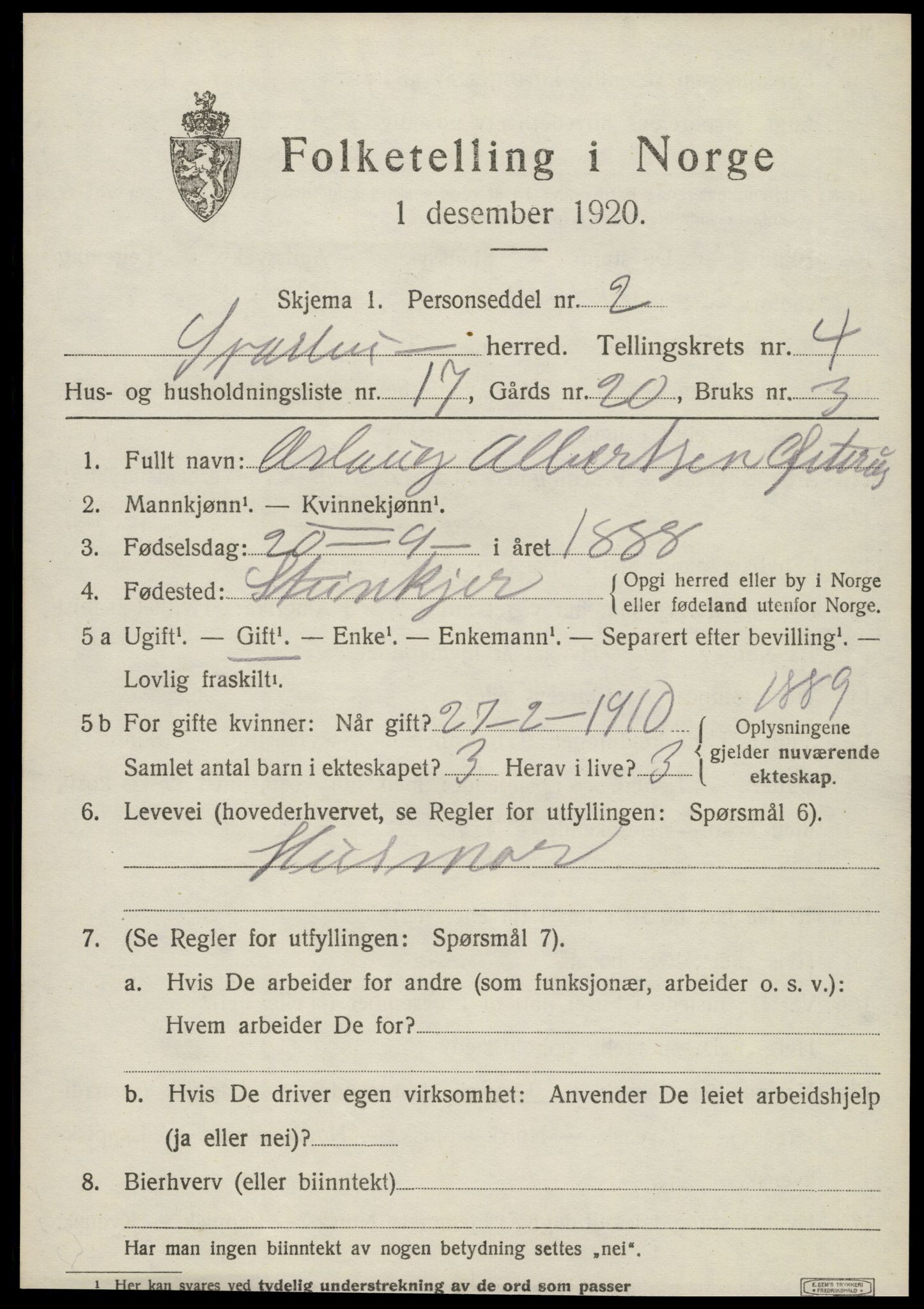 SAT, 1920 census for Sparbu, 1920, p. 5361